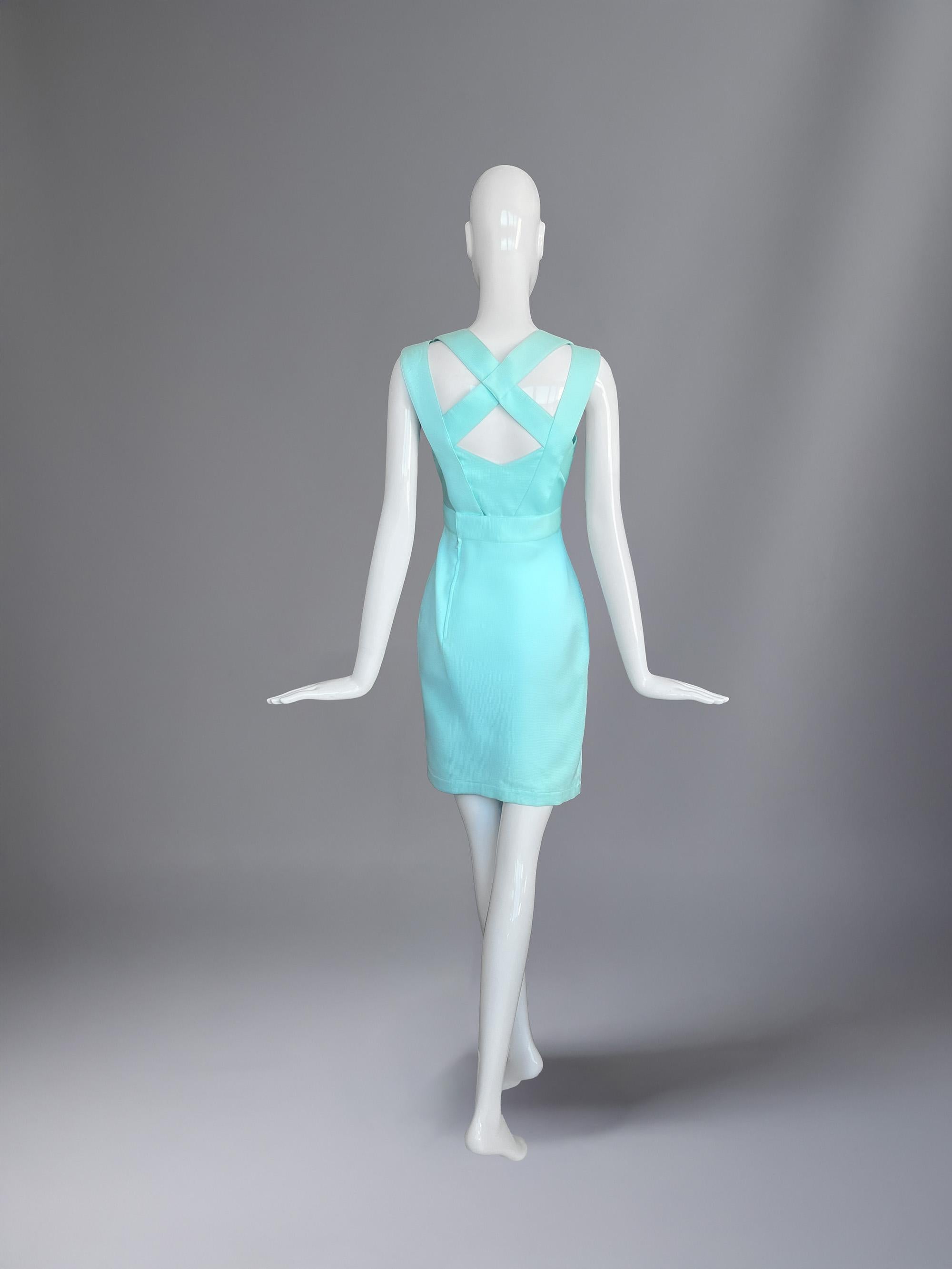 Thierry Mugler Cocktail Dress Sculptural Bow Bodice & Crissc In Excellent Condition For Sale In Berlin, BE