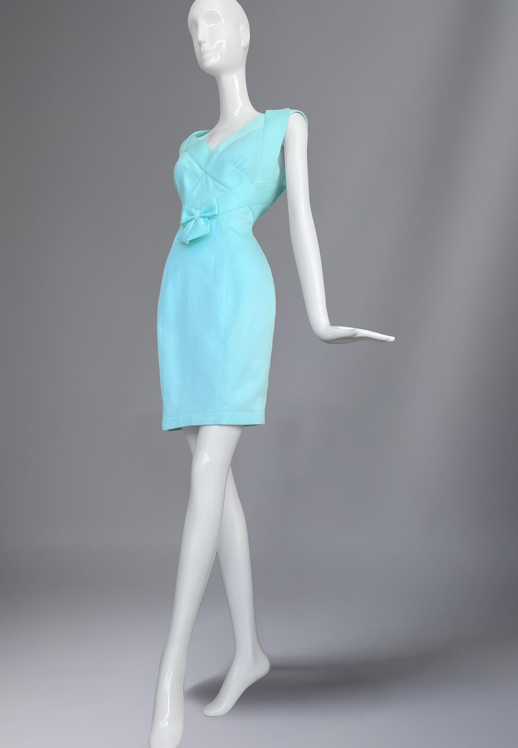 Women's Thierry Mugler Cocktail Dress Sculptural Bow Bodice & Crissc For Sale