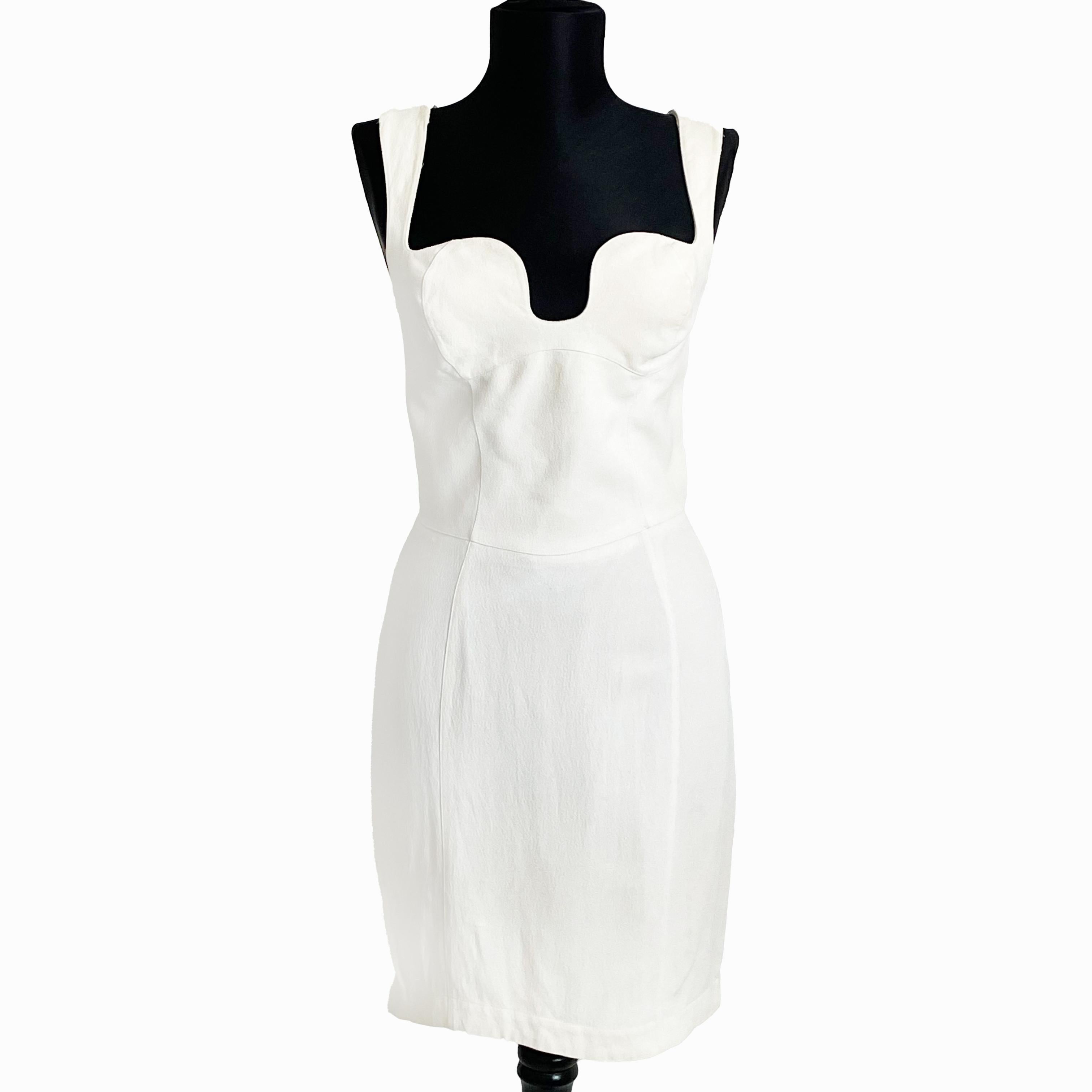 Thierry Mugler Cocktail Dress White Crepe Sculptural Chic Vintage 90s Sz 40 HTF For Sale 9
