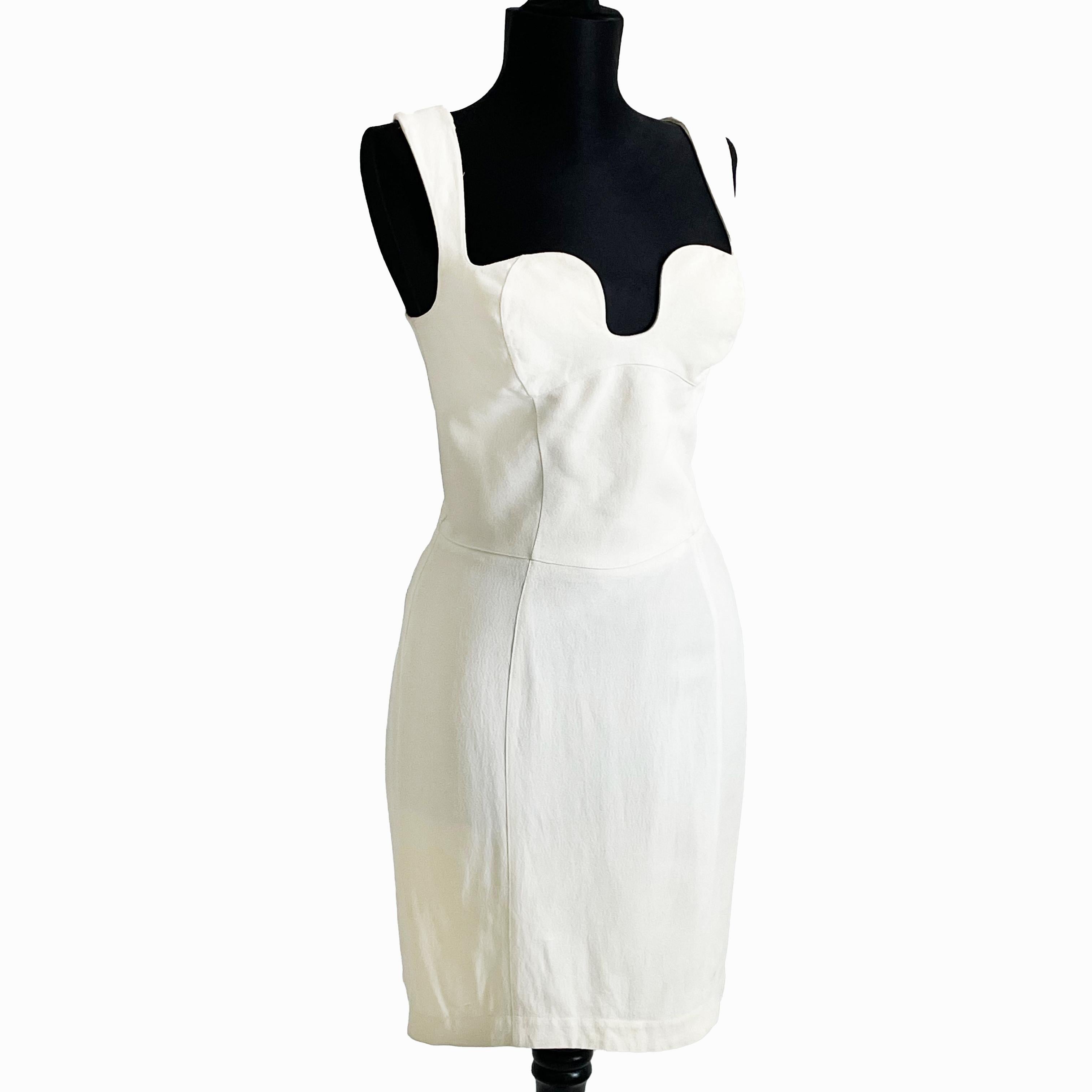 Thierry Mugler Cocktail Dress White Crepe Sculptural Chic Vintage 90s Sz 40 HTF For Sale 10