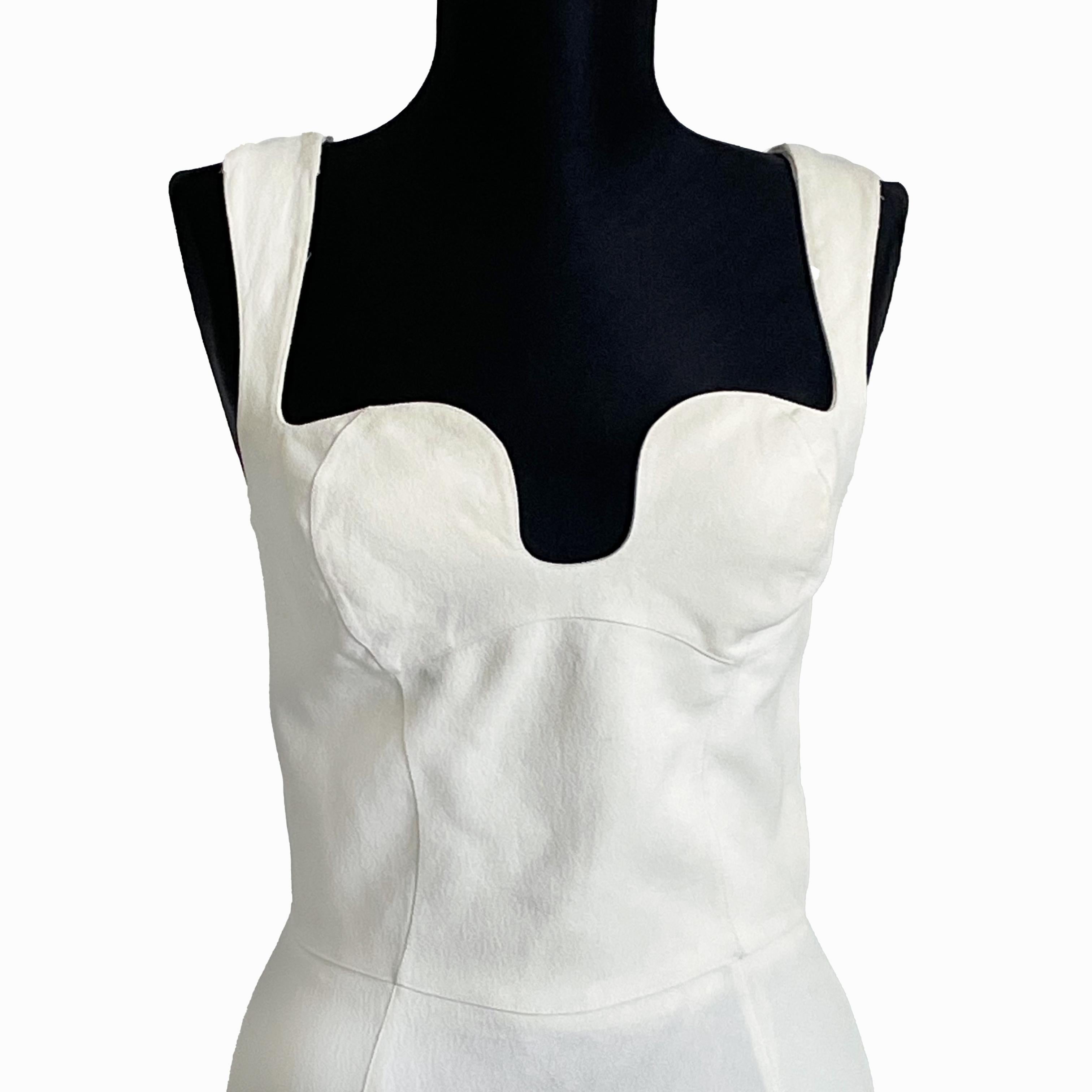 Thierry Mugler Cocktail Dress White Crepe Sculptural Chic Vintage 90s Sz 40 HTF For Sale 11