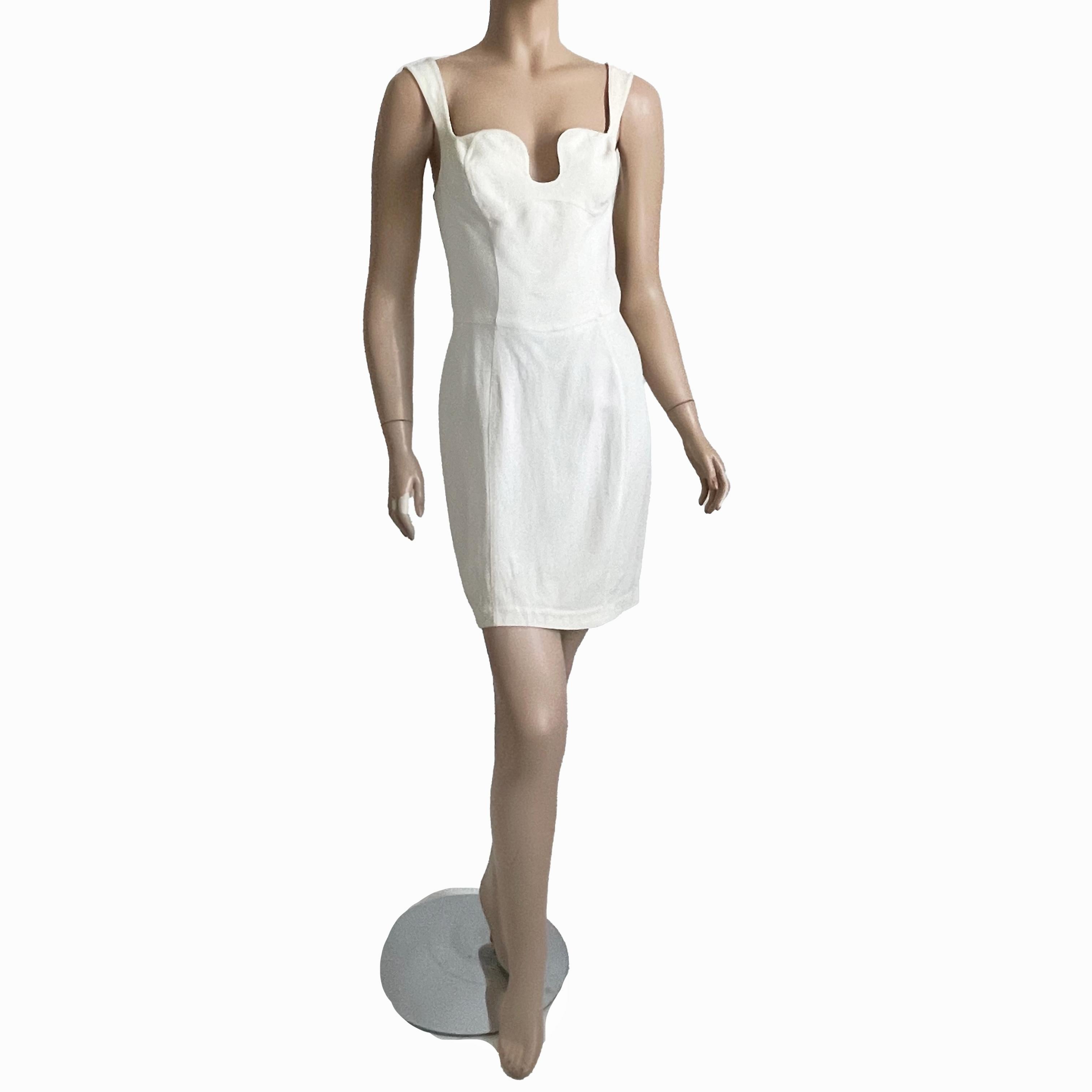 Thierry Mugler Cocktail Dress White Crepe Sculptural Chic Vintage 90s Sz 40 HTF For Sale 13