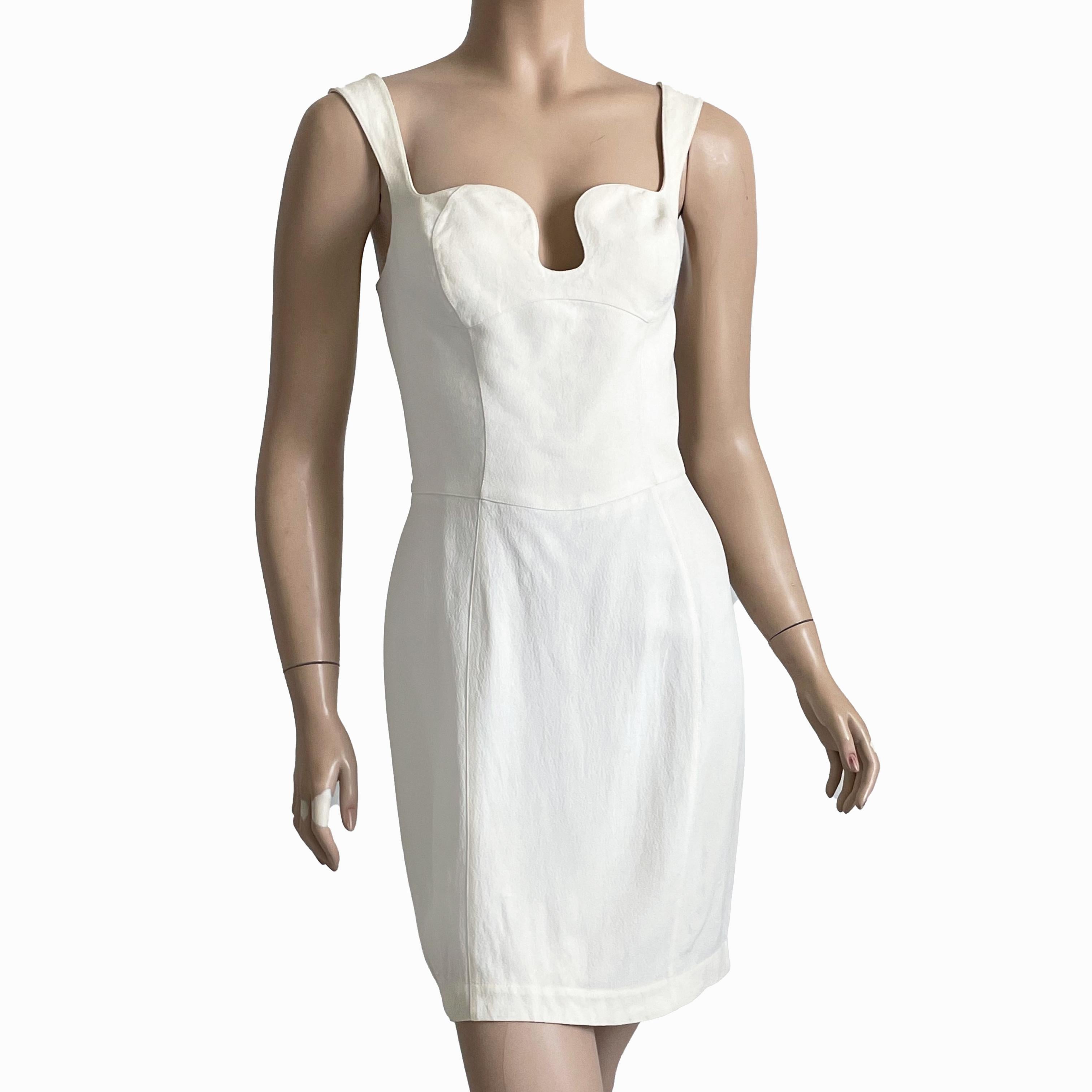 Thierry Mugler Cocktail Dress White Crepe Sculptural Chic Vintage 90s Sz 40 HTF For Sale 14