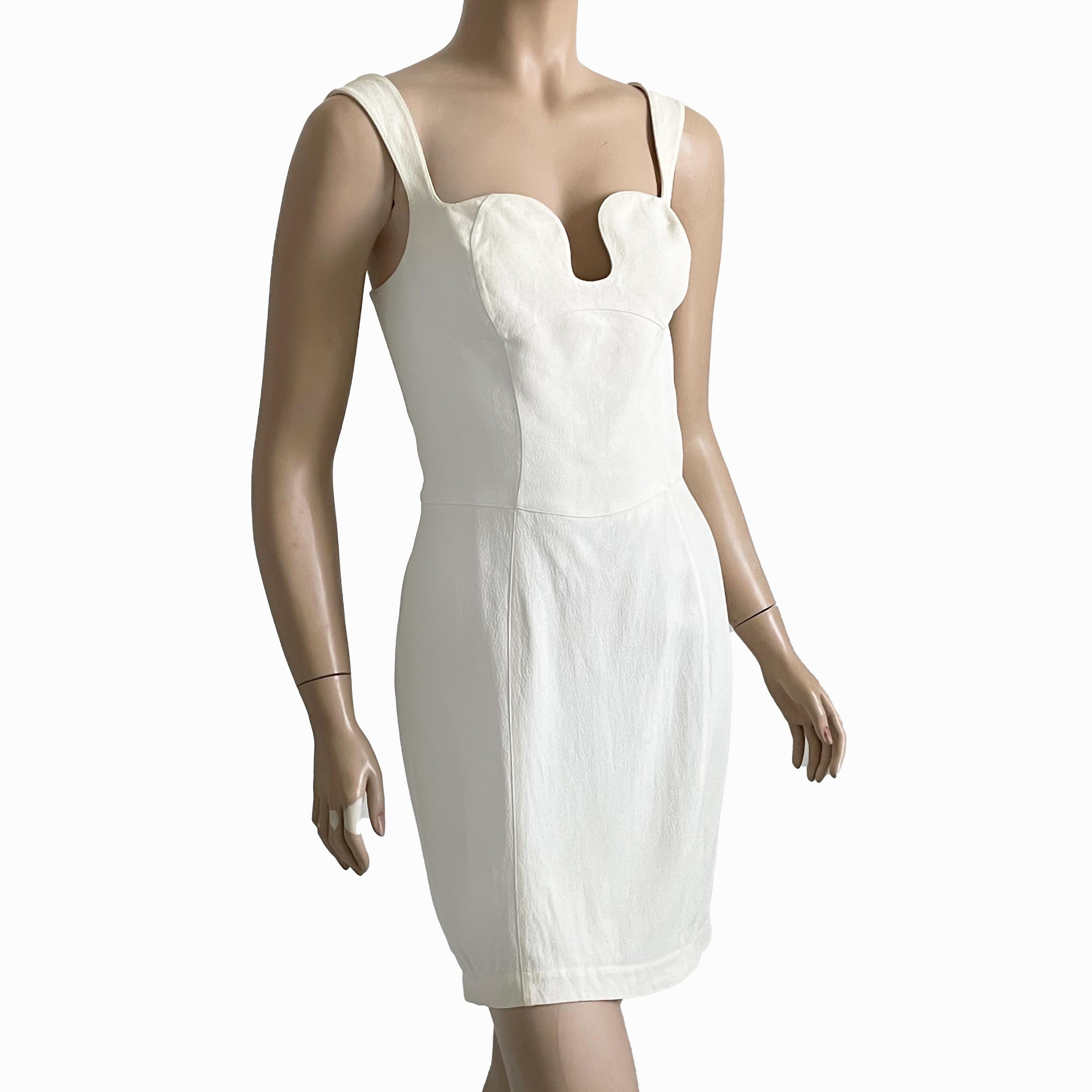 Thierry Mugler Cocktail Dress White Crepe Sculptural Chic Vintage 90s Sz 40 HTF For Sale 15
