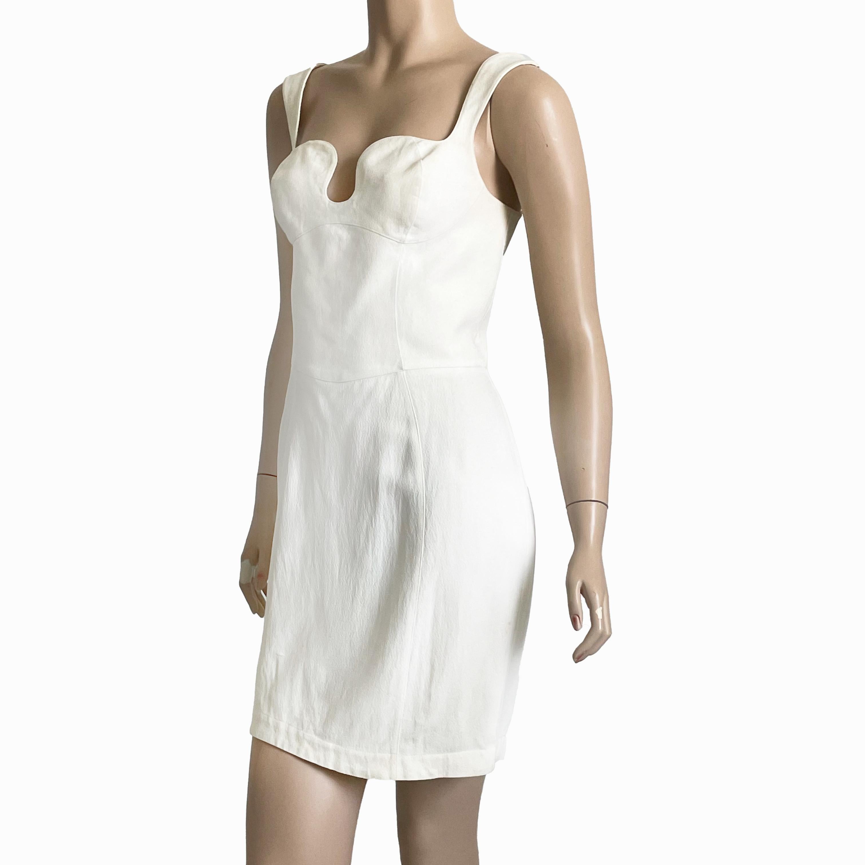 Thierry Mugler Cocktail Dress White Crepe Sculptural Chic Vintage 90s Sz 40 HTF For Sale 16