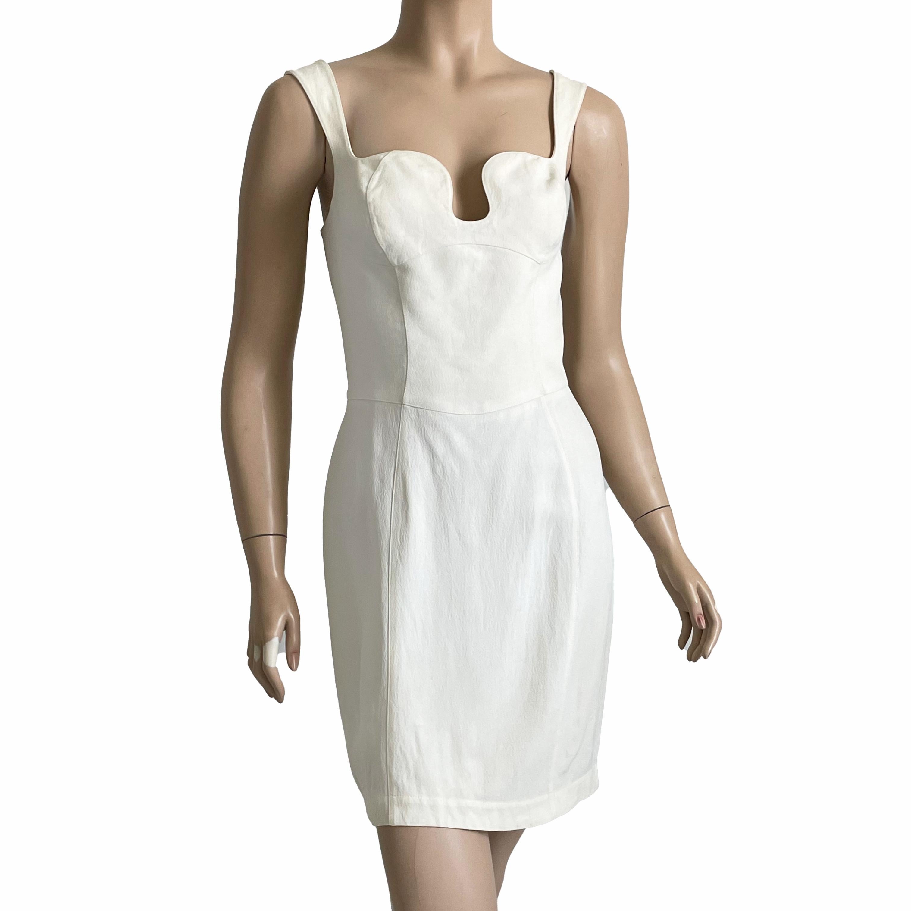 Women's Thierry Mugler Cocktail Dress White Crepe Sculptural Chic Vintage 90s Sz 40 HTF For Sale