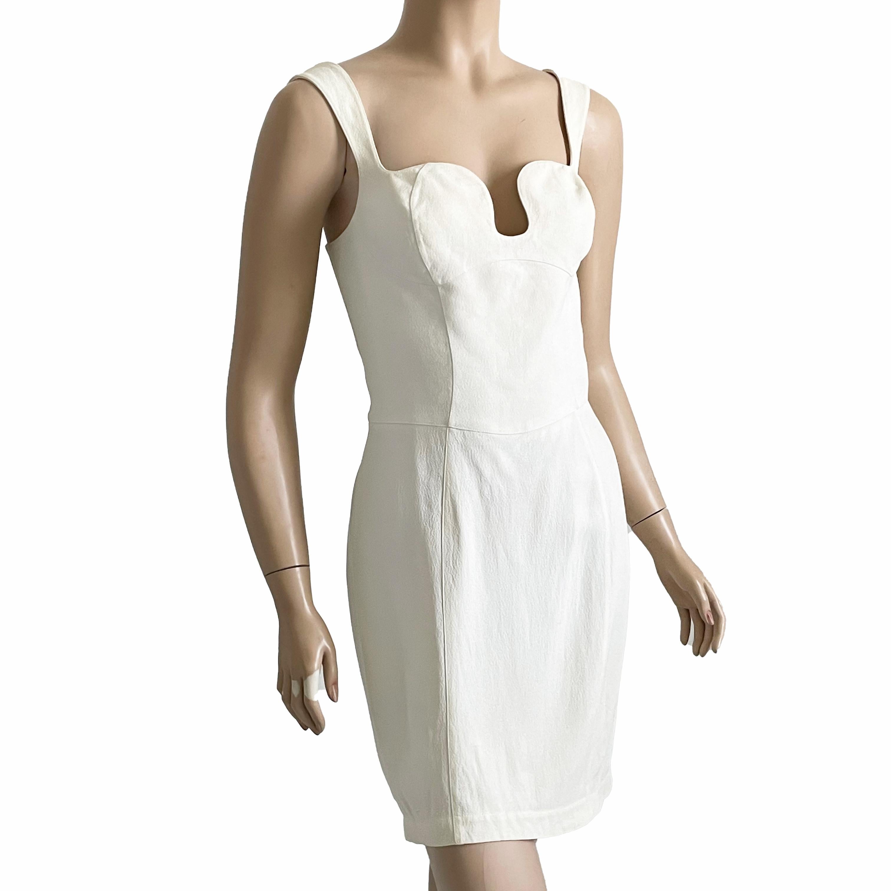 Thierry Mugler Cocktail Dress White Crepe Sculptural Chic Vintage 90s Sz 40 HTF For Sale 1