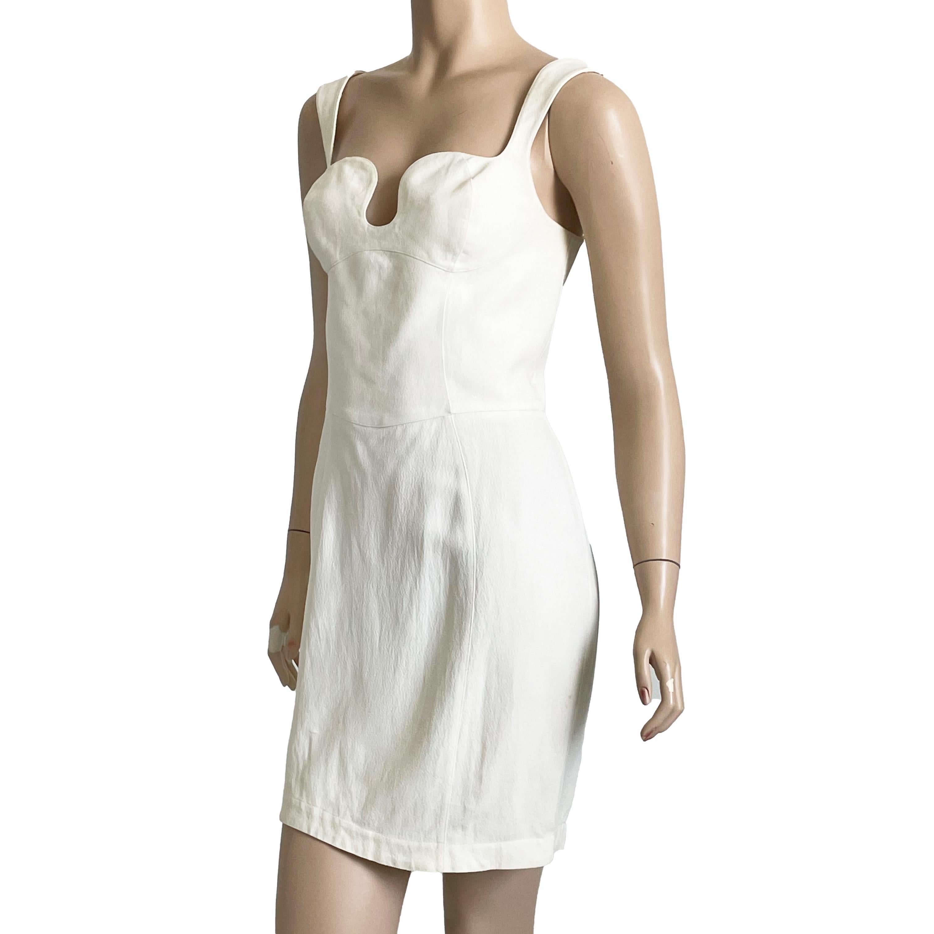 Thierry Mugler Cocktail Dress White Crepe Sculptural Chic Vintage 90s Sz 40 HTF For Sale 2