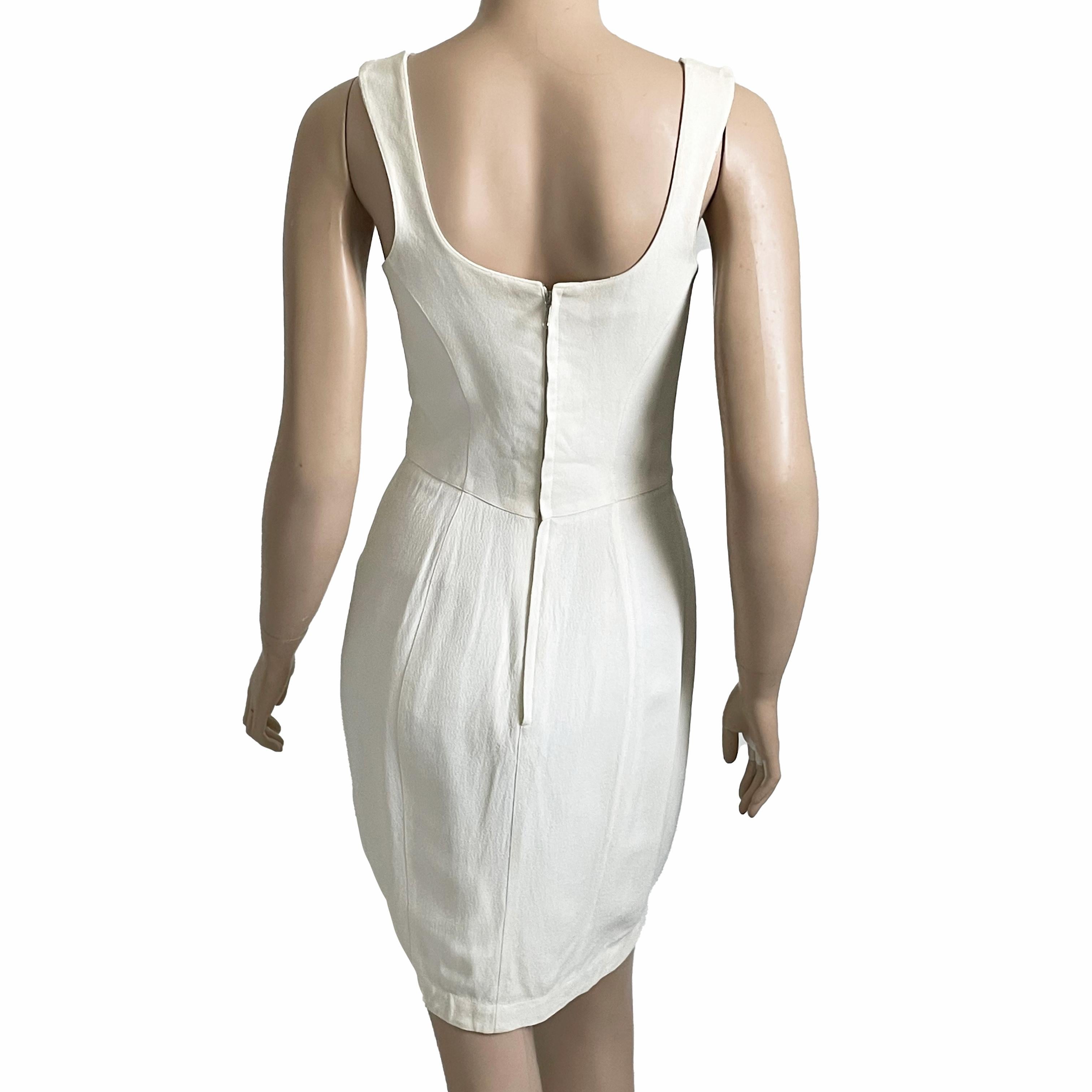 Thierry Mugler Cocktail Dress White Crepe Sculptural Chic Vintage 90s Sz 40 HTF For Sale 3