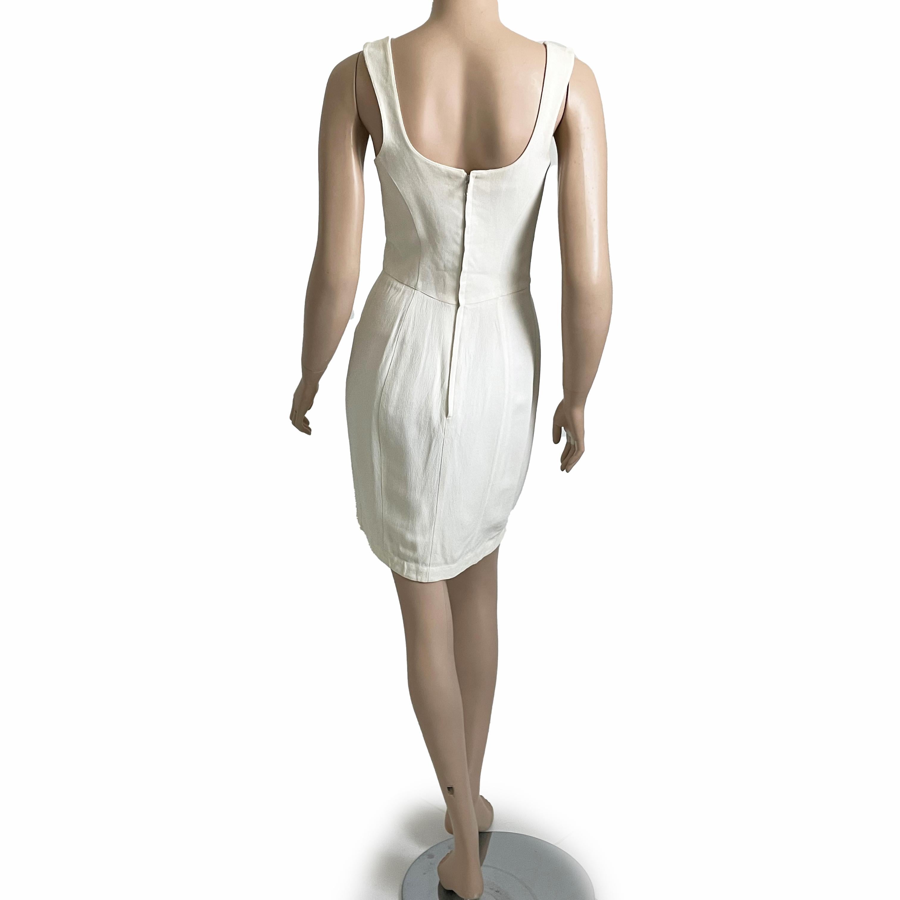 Thierry Mugler Cocktail Dress White Crepe Sculptural Chic Vintage 90s Sz 40 HTF For Sale 4
