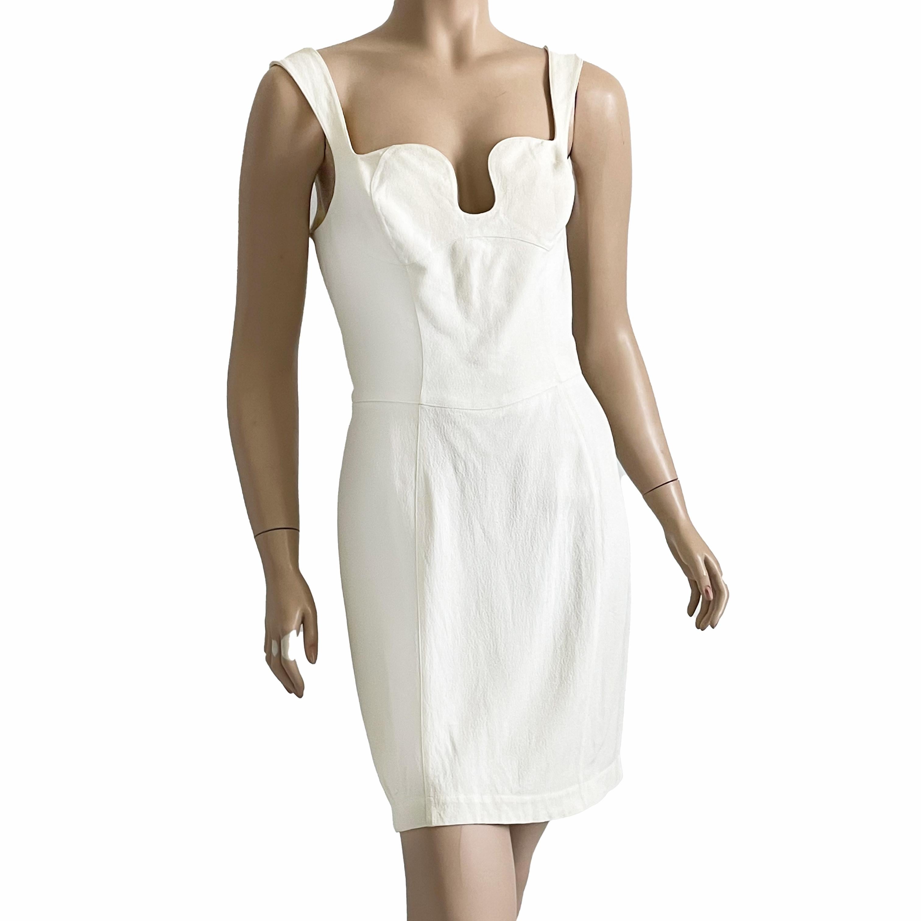 Thierry Mugler Cocktail Dress White Crepe Sculptural Chic Vintage 90s Sz 40 HTF For Sale 5