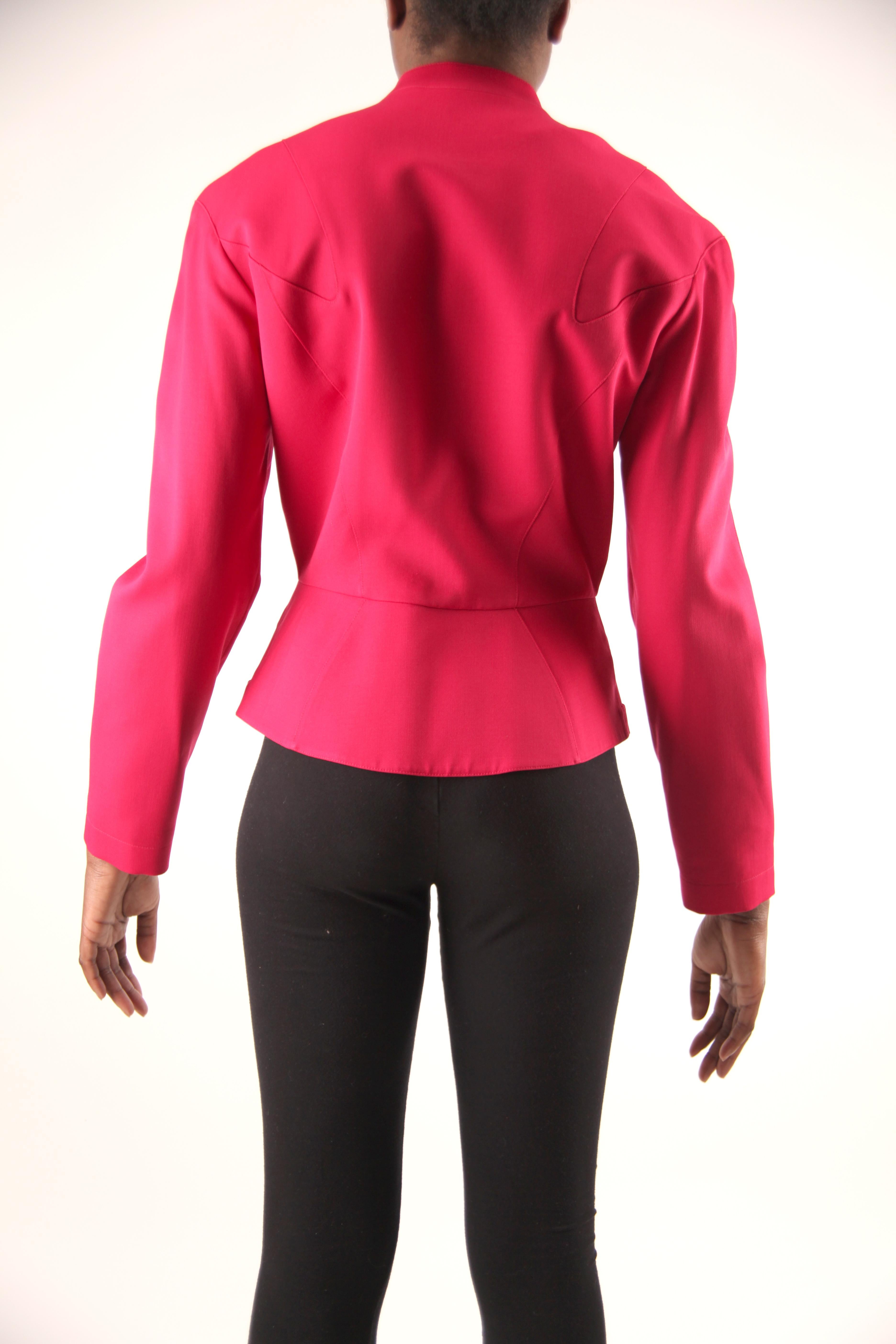 Red Thierry Mugler collectable intense “red-pink” hourglass jacket, circa 1980s For Sale