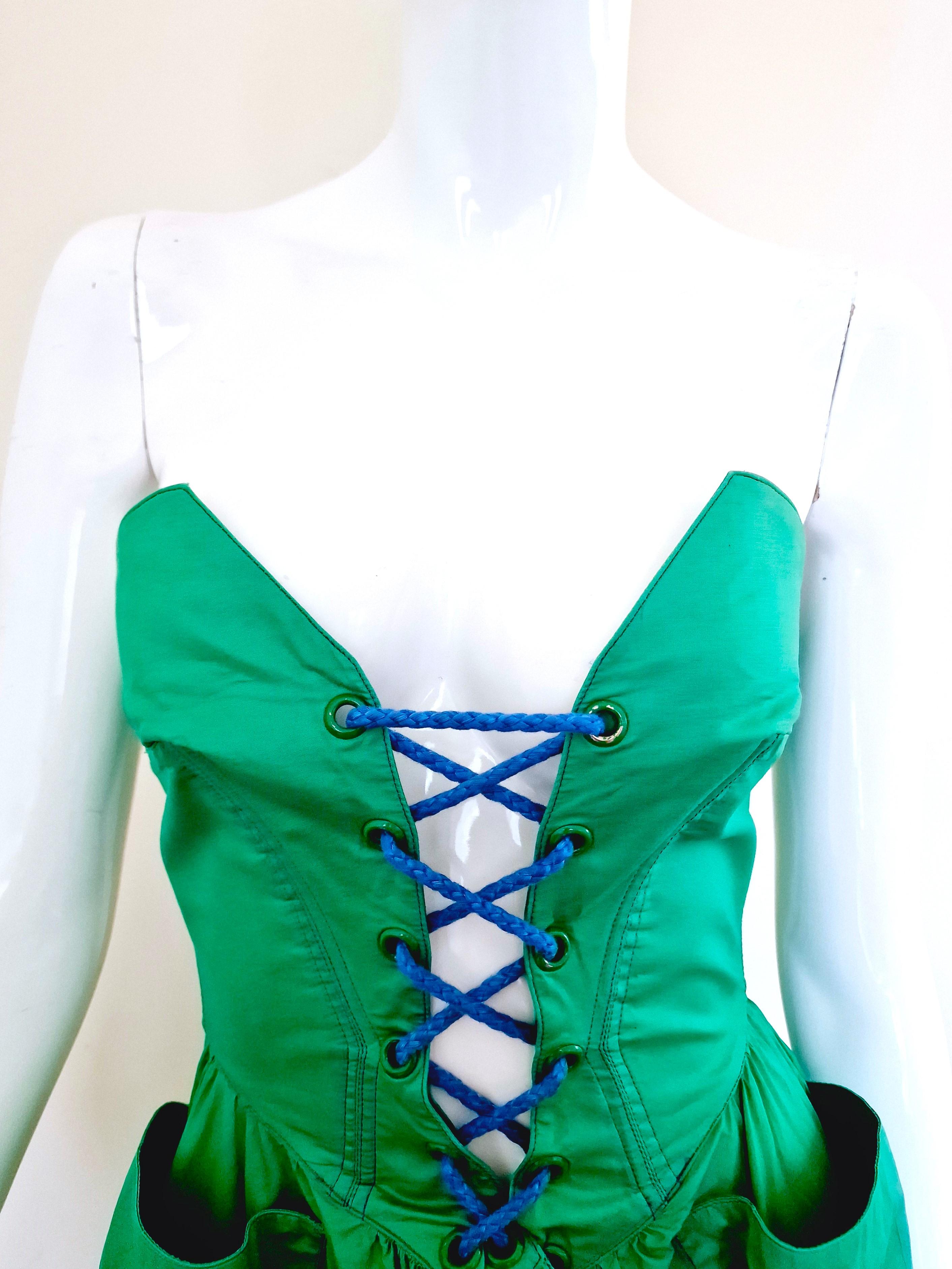 Thierry Mugler Corset Lace Up Green Vintage Couture Gown Prom Bustier Dress en vente 10