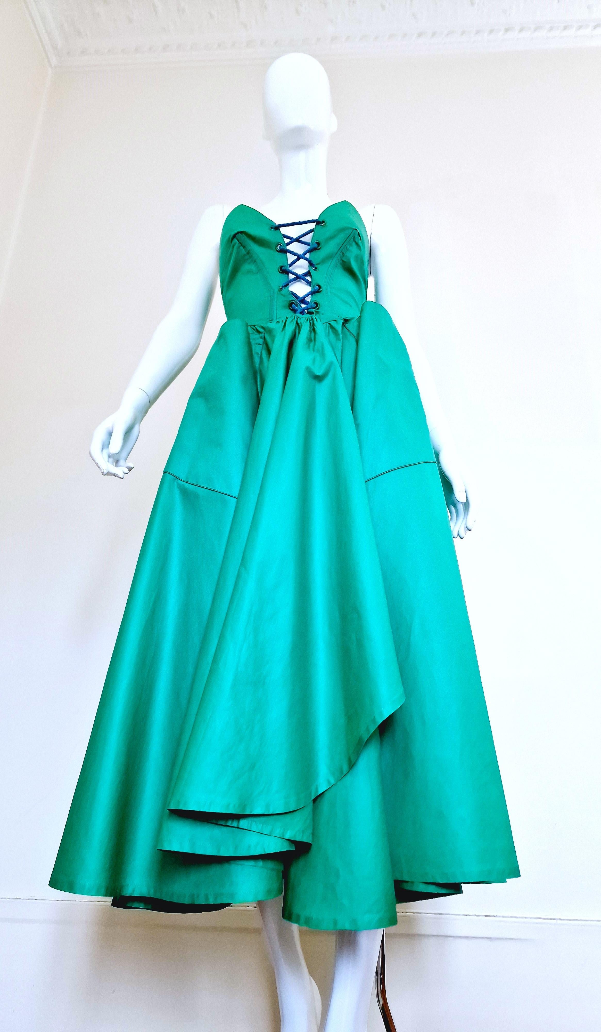 Thierry Mugler Corset Lace Up Green Vintage Couture Gown Prom Bustier Dress en vente 11