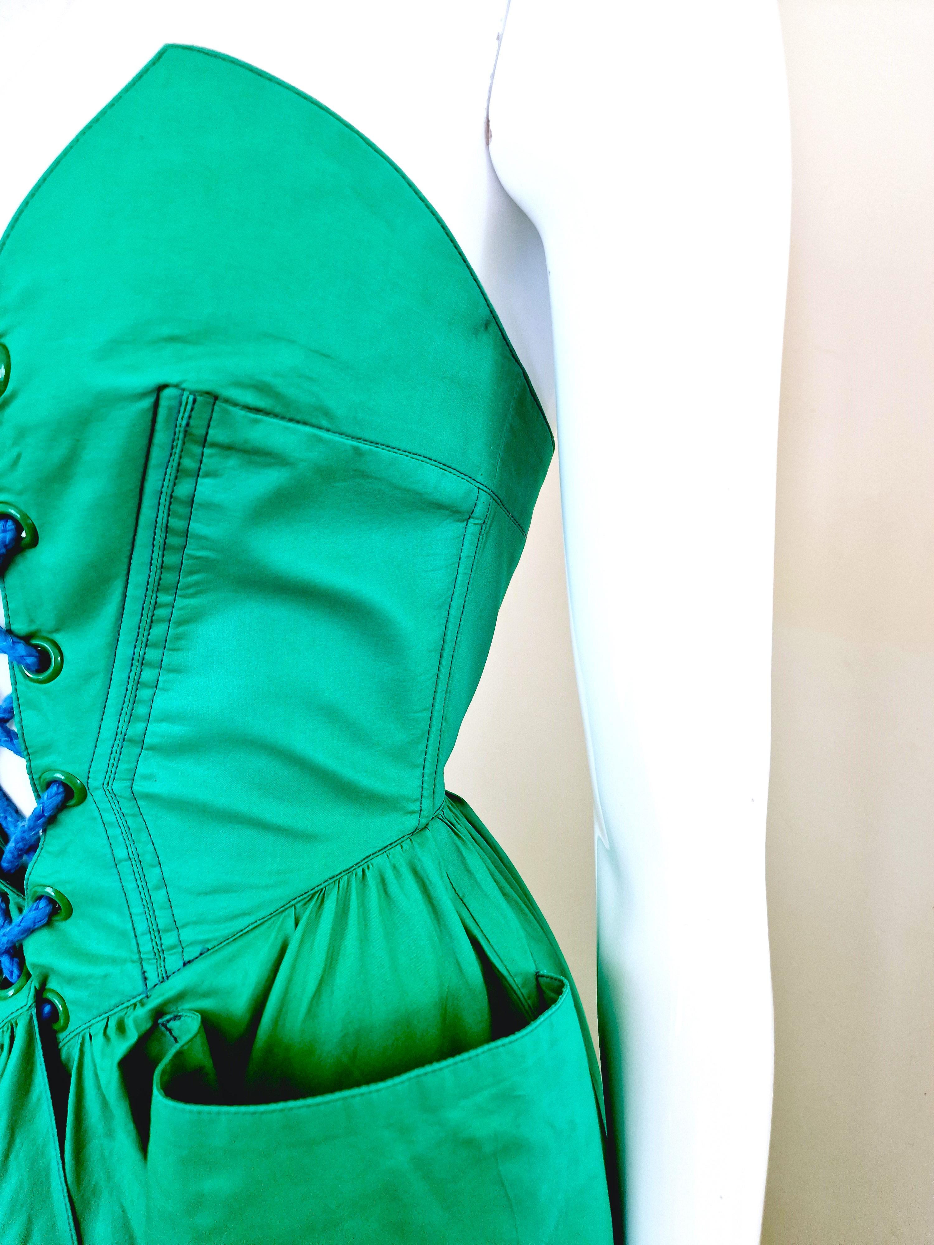 Thierry Mugler Corset Lace Up Green Vintage Couture Gown Prom Bustier Dress en vente 12