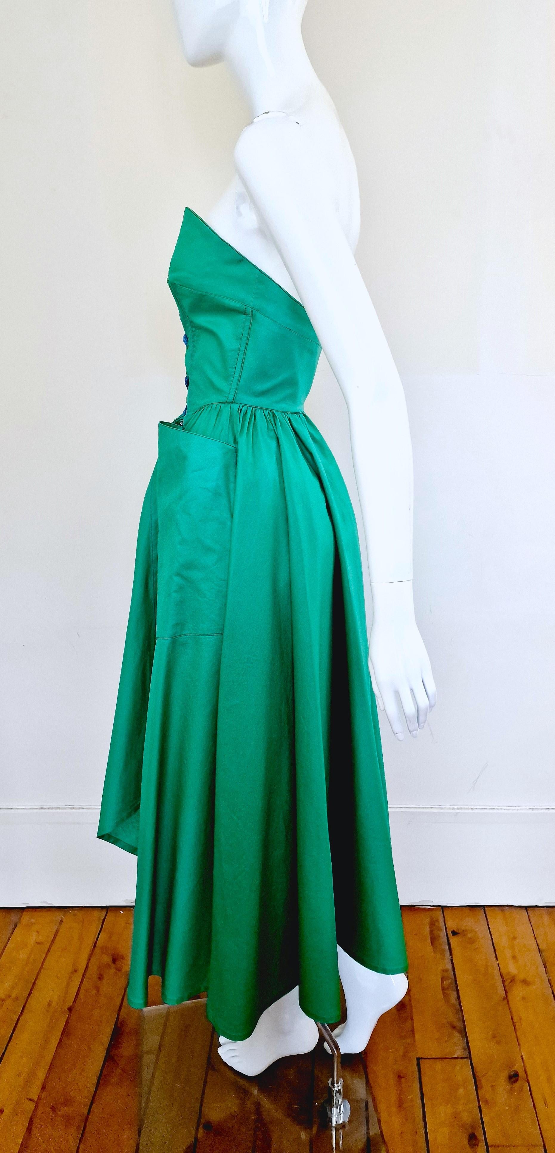 Thierry Mugler Corset Lace Up Green Vintage Couture Gown Prom Bustier Dress en vente 3