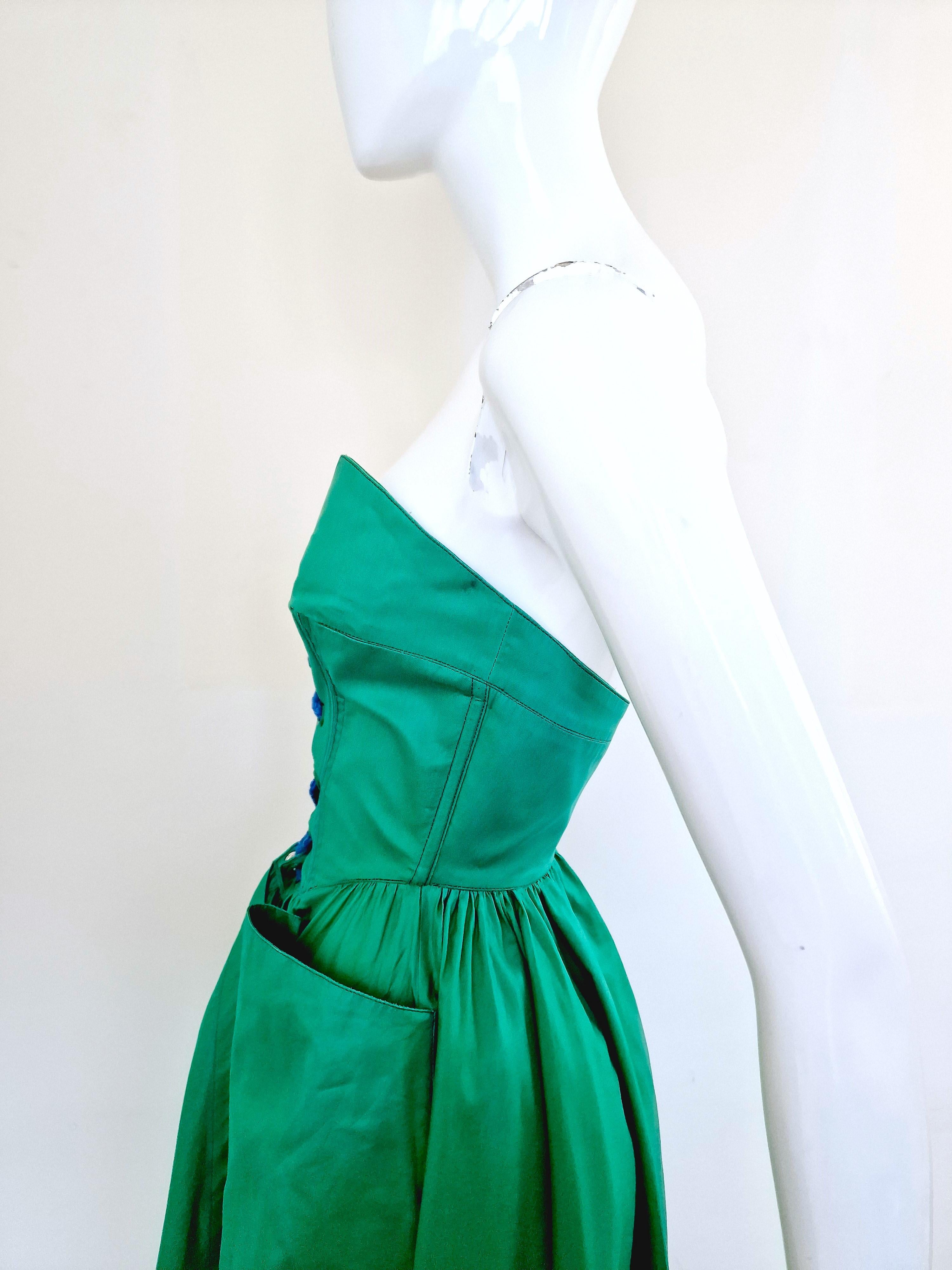 Thierry Mugler Corset Lace Up Green Vintage Couture Gown Prom Bustier Dress en vente 4