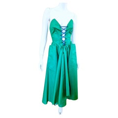 Thierry Mugler Corset Lace Up Green Vintage Couture Gown Prom Bustier Dress