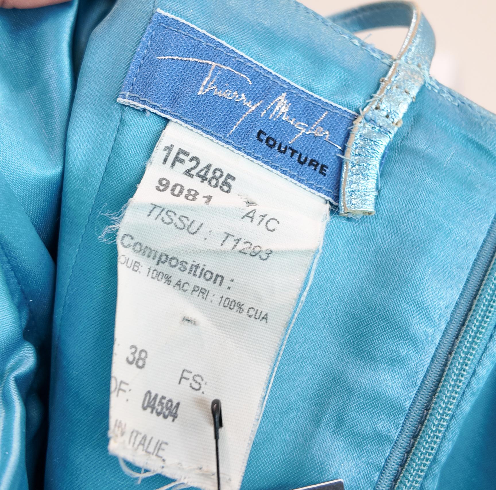 Mini robe en cuir métallisé bleu glacier Thierry Mugler Couture 1980 en vente 1