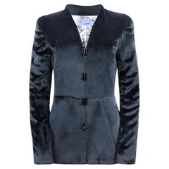 Thierry Mugler Couture 1990s Tailored Navy Velvet Jacket with Shoulder Pads
