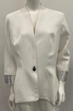 Thierry Mugler Couture 1990er Jahre Weiße Jacke mit silbernen Metalldetails - Größe 46