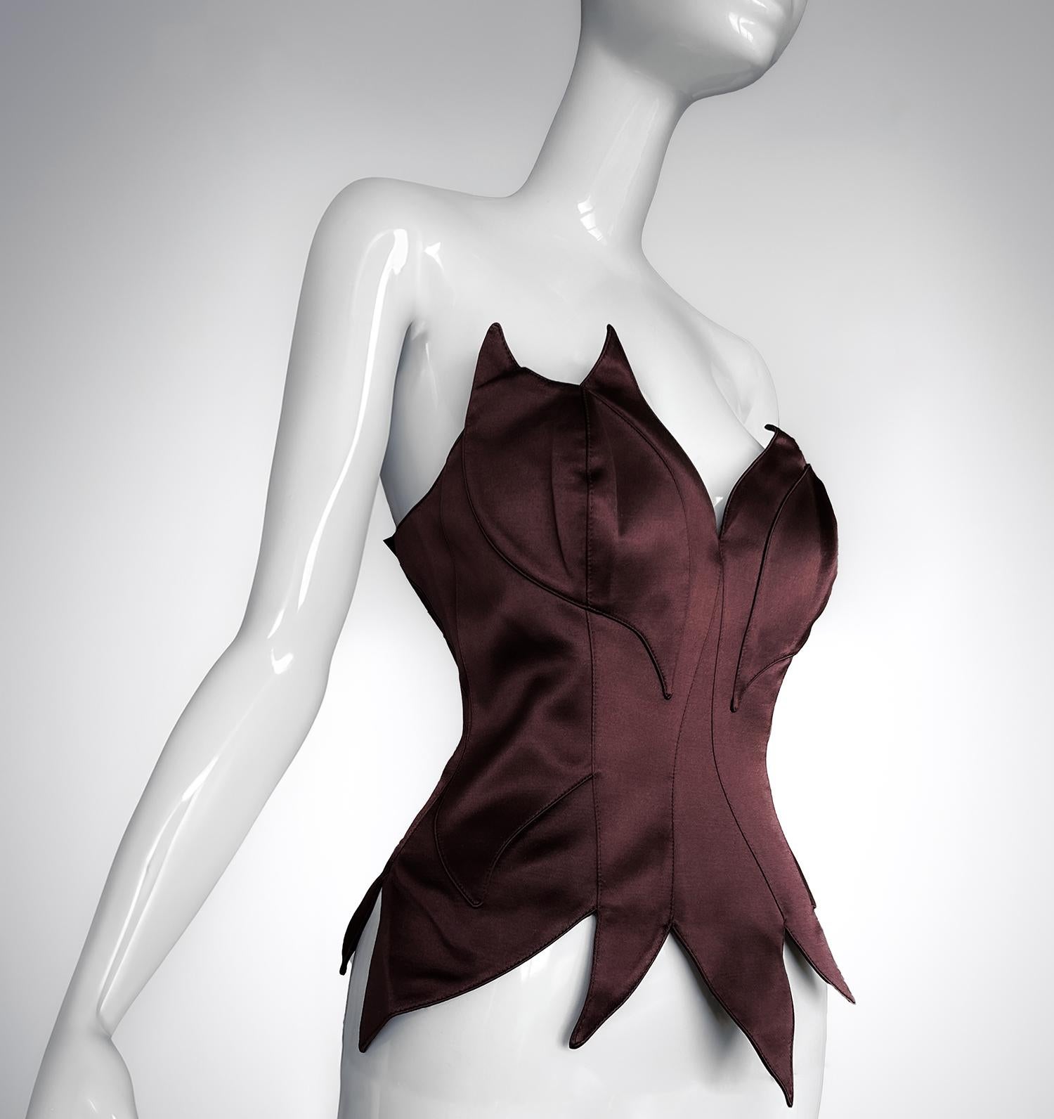 Thierry Mugler Couture 1997 Dramatisches Seidenkorsett-Top mit Mieder und Bustier aus Korsett (Grau) im Angebot