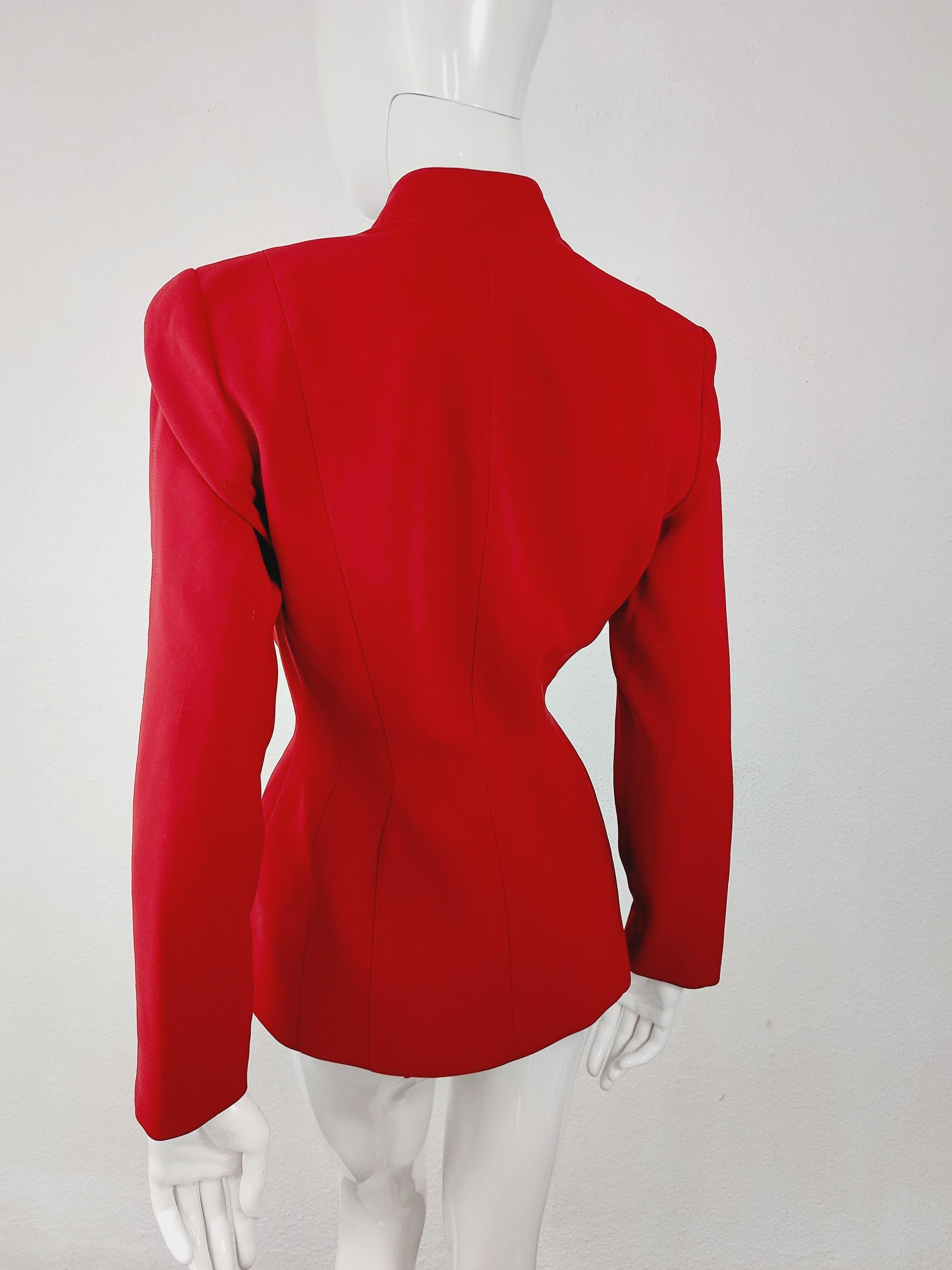 Thierry Mugler Couture 2000 AW Sculptural Red Wasp Pin Brooch Jacket Blazer 7