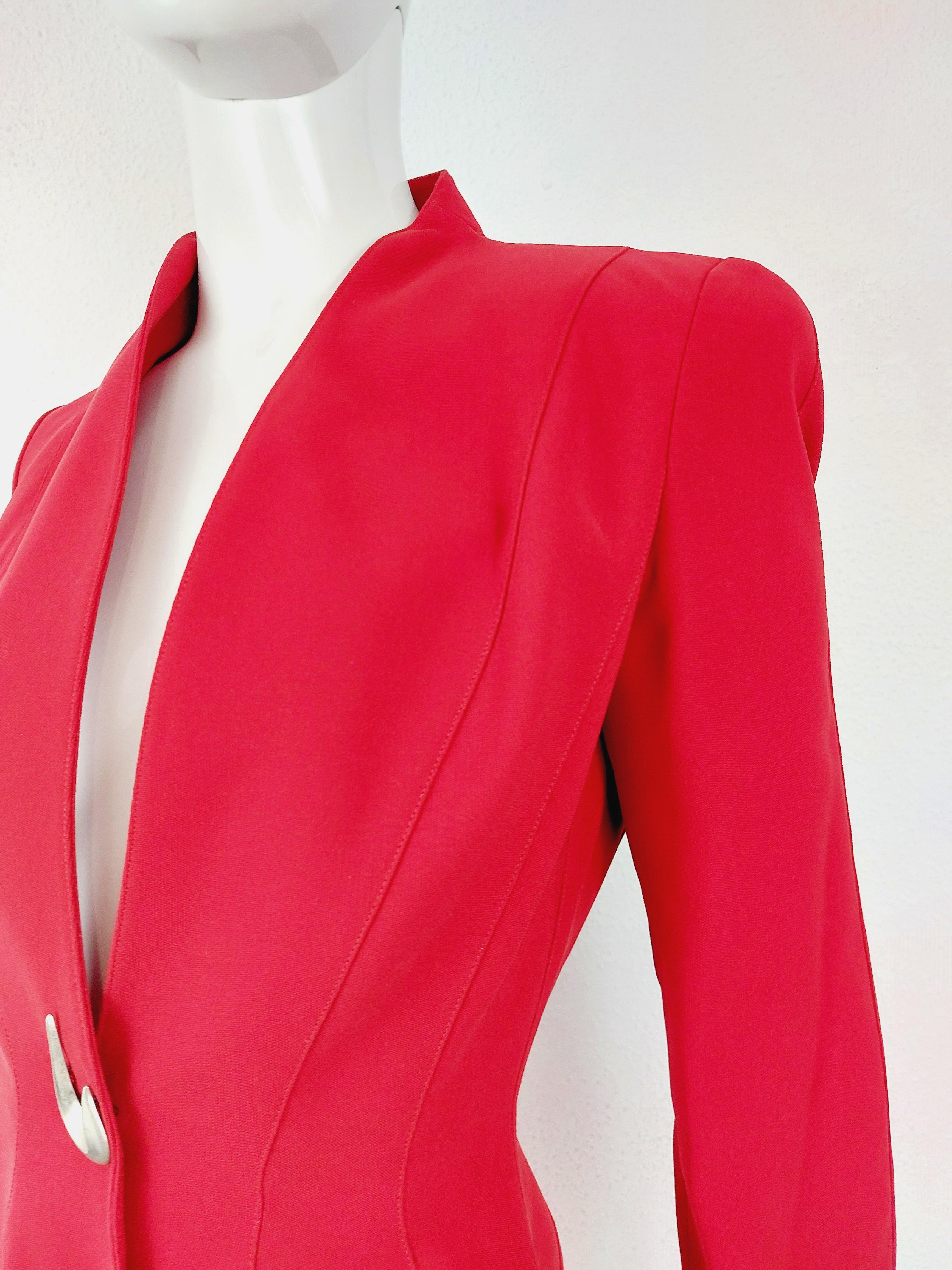 Women's Thierry Mugler Couture 2000 AW Sculptural Red Wasp Pin Brooch Jacket Blazer