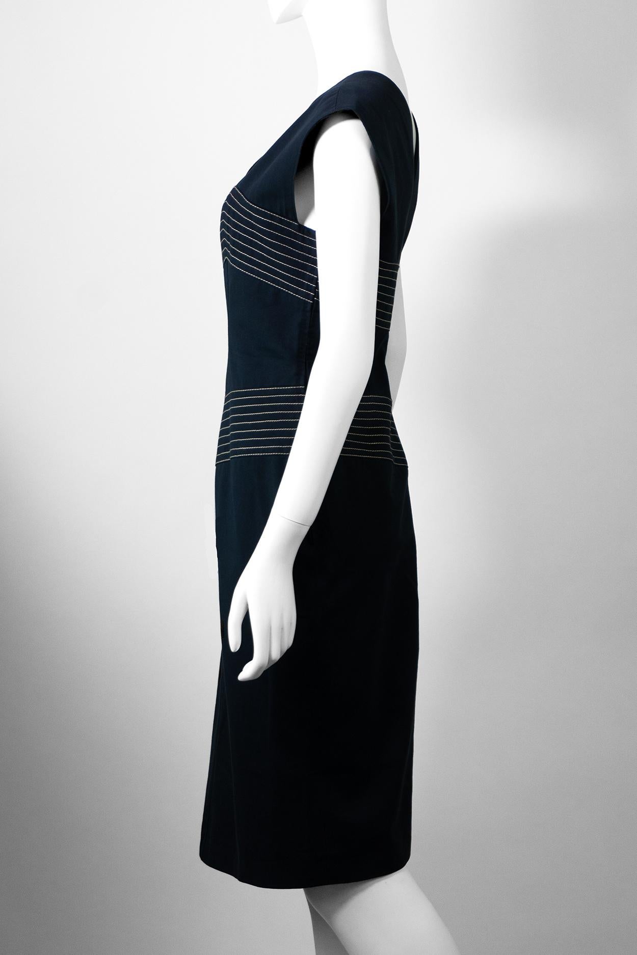 Black THIERRY MUGLER COUTURE 2000's Navy Hourglass Pencil Dress For Sale