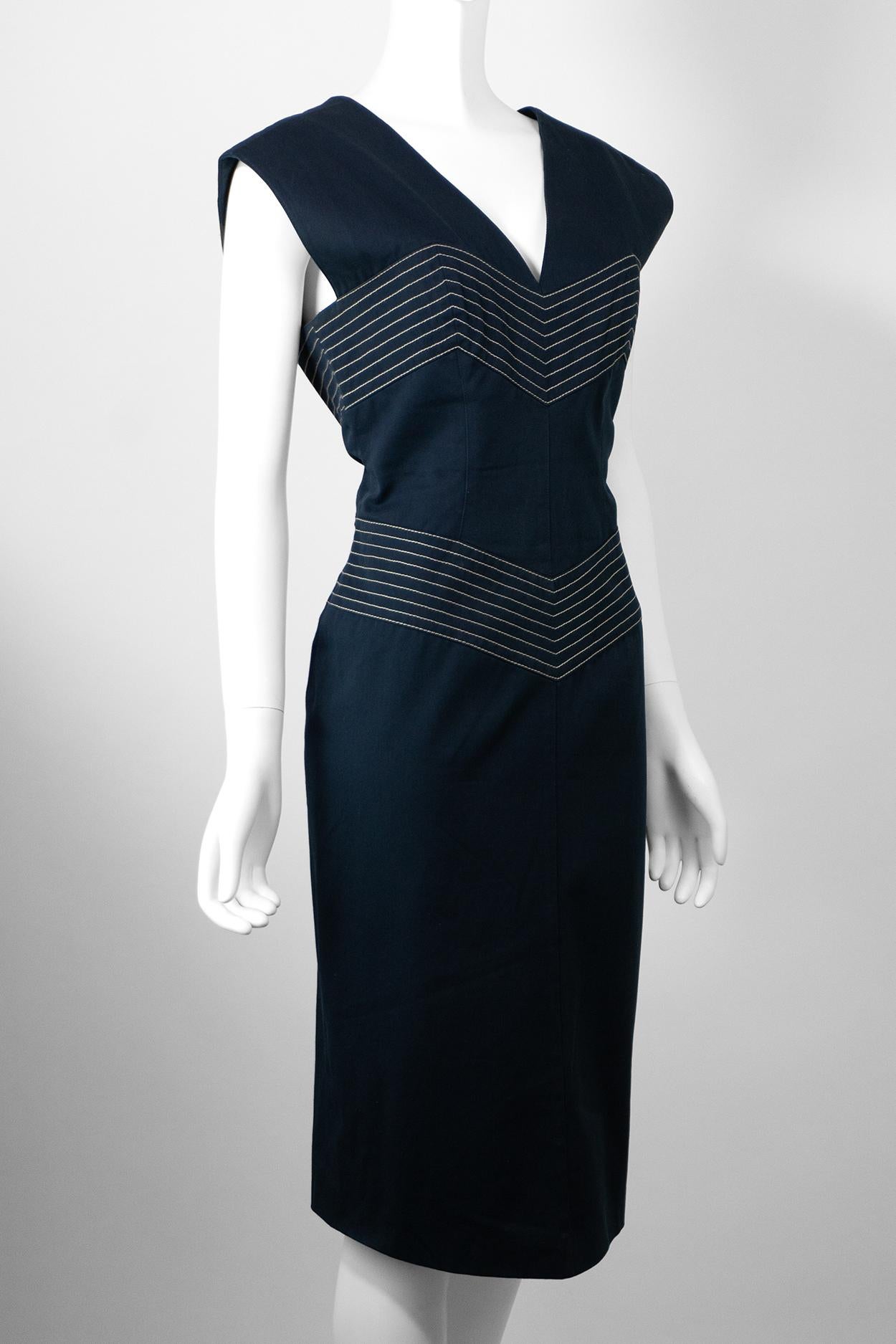 Women's THIERRY MUGLER COUTURE 2000's Navy Hourglass Pencil Dress For Sale