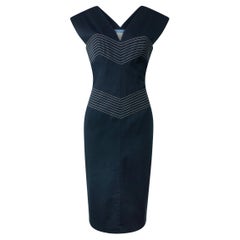 THIERRY MUGLER COUTURE robe crayon bleu marine sablier des années 2000