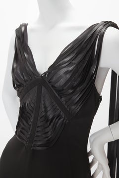 Thierry Mugler Couture Black Gown with Cascading Leather Fringe c.2000