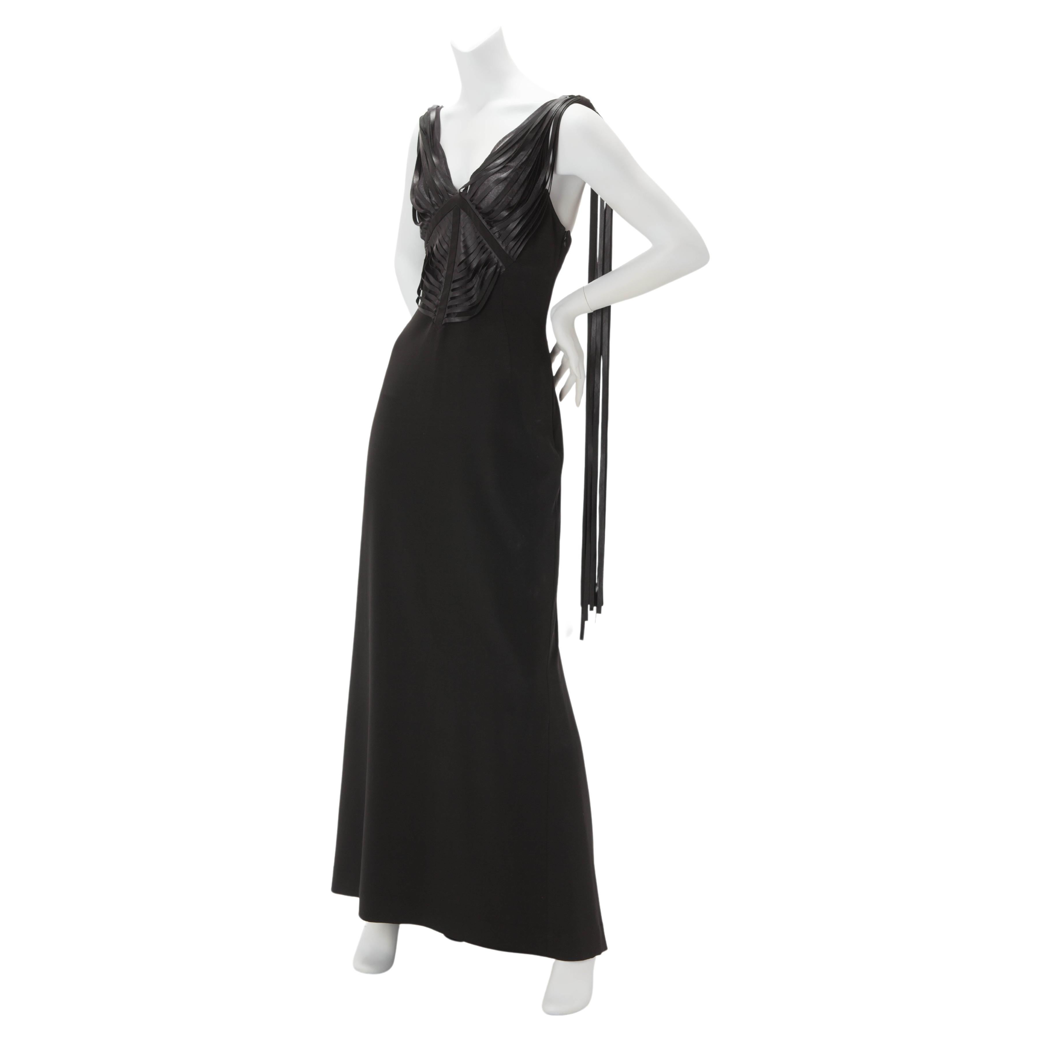 Thierry Mugler Couture Black Gown with Cascading Leather Fringe c.2000