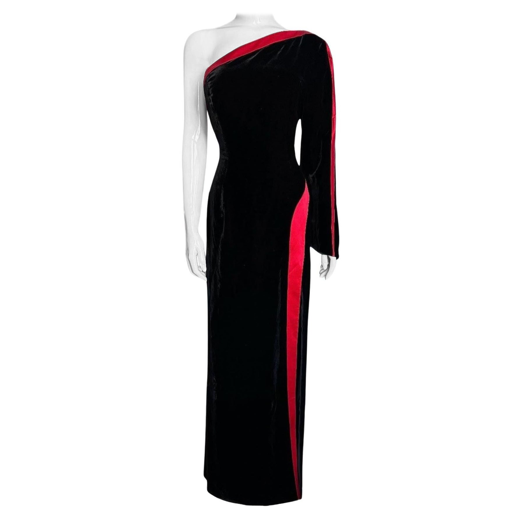 Pre-owned Mugler Thierry Couture Black Velvet Gown Fw 2001 High Slit Maxi Dress