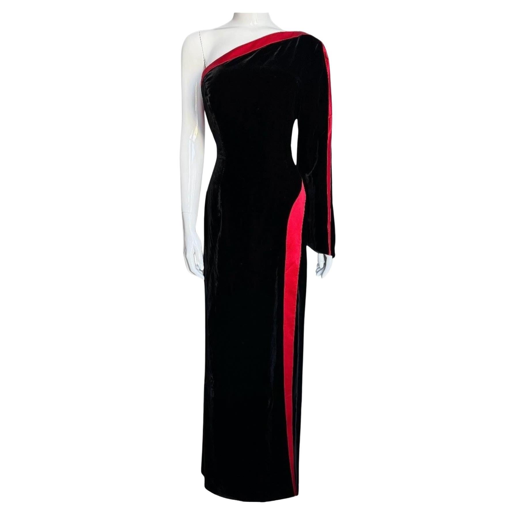 Thierry Mugler Couture Vestido de terciopelo negro FW 2001 Maxi Vestido con abertura alta en venta