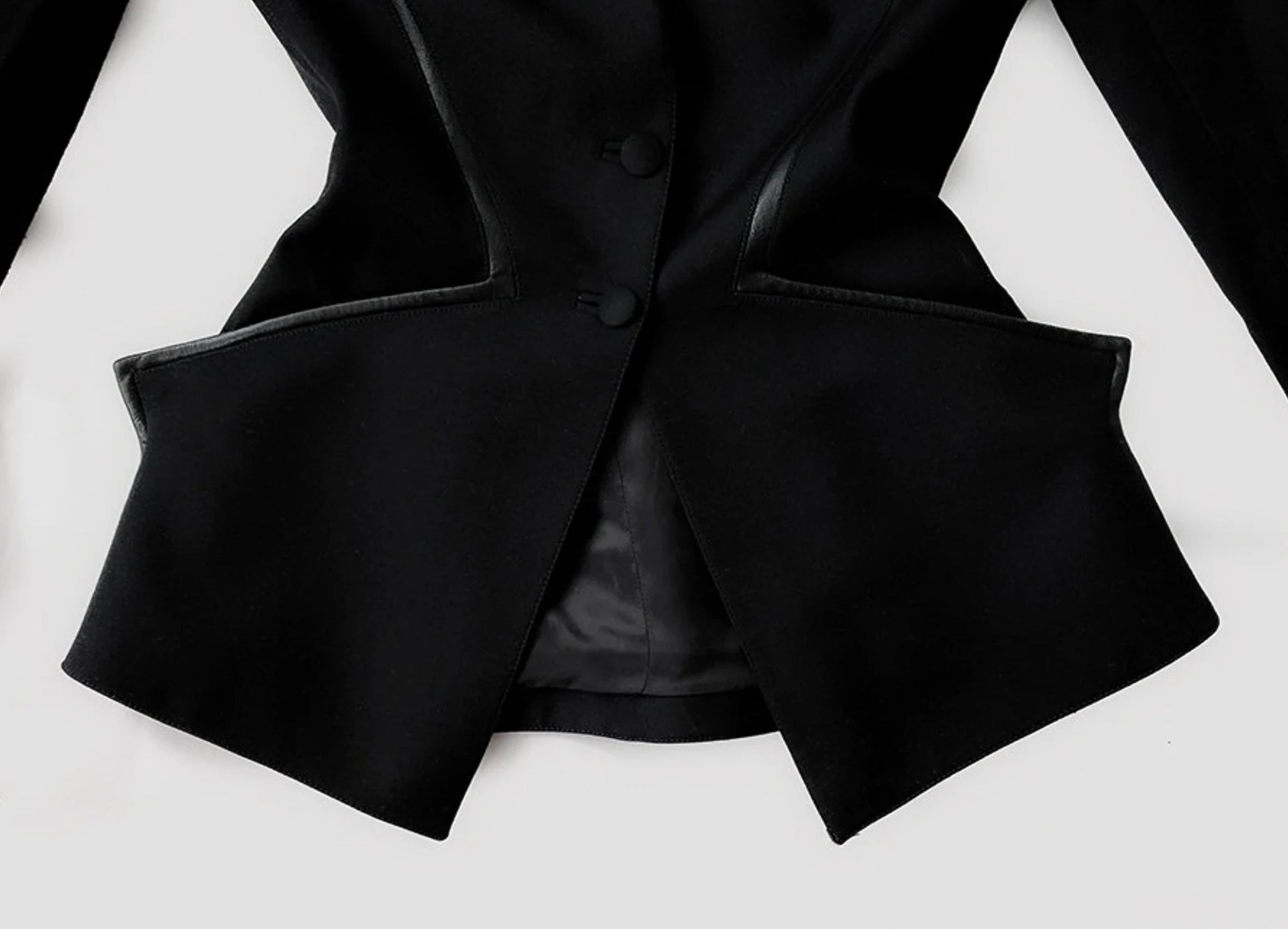 Thierry Mugler Couture Blazer Sculptural Black Jacket ZigZag Leather Details For Sale 1