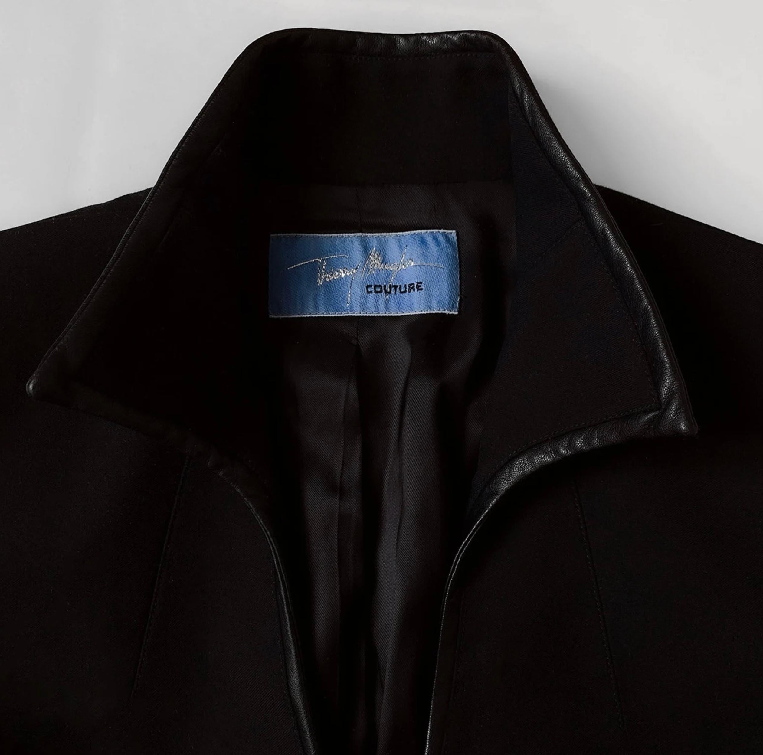 Thierry Mugler Couture Blazer Sculptural Black Jacket ZigZag Leather Details For Sale 2