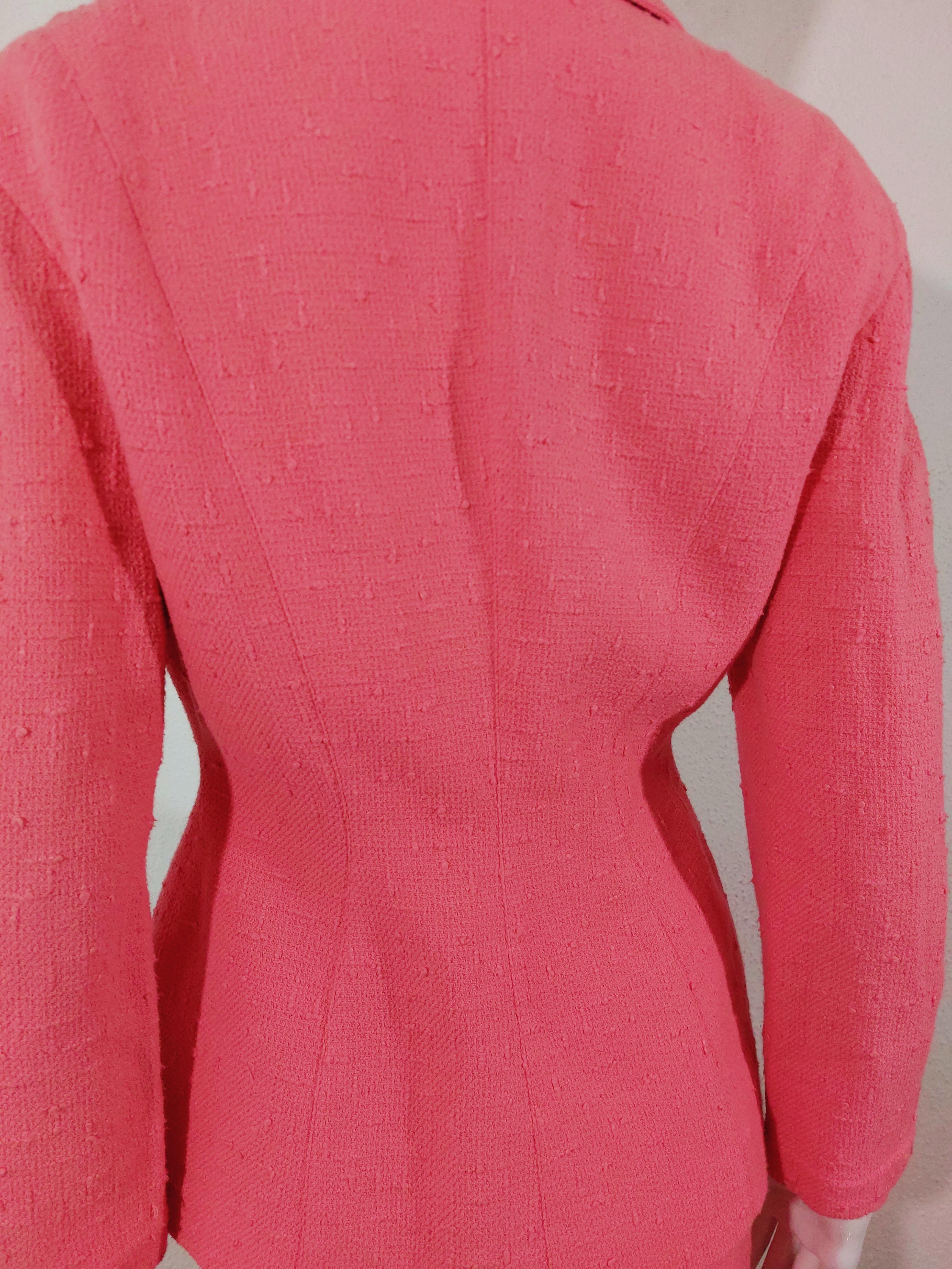 Thierry Mugler Couture Brooch FW 1990 Pin Pink Badge Blazer Skirt Suit Set For Sale 12
