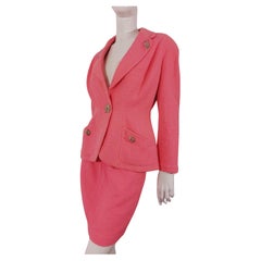 Thierry Mugler Couture Brooch FW 1990 Pin Pink Badge Blazer Skirt Suit Set