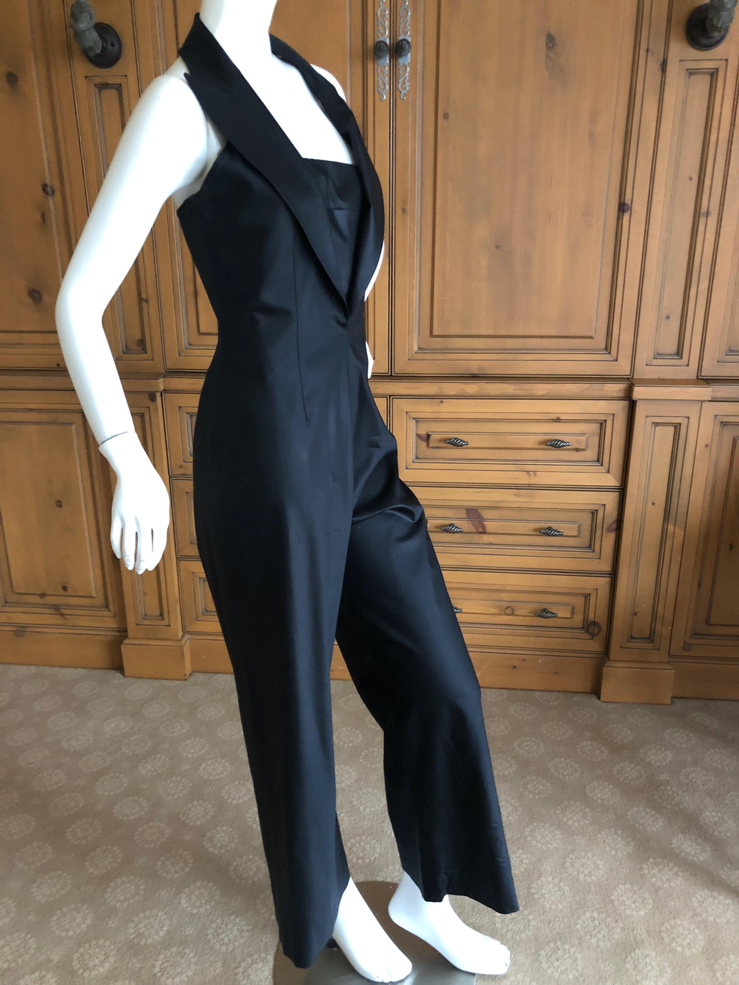 Thierry Mugler Couture Elegant Vintage 1980's Black Peak Lapel Tuxedo Jumpsuit In Excellent Condition For Sale In Cloverdale, CA