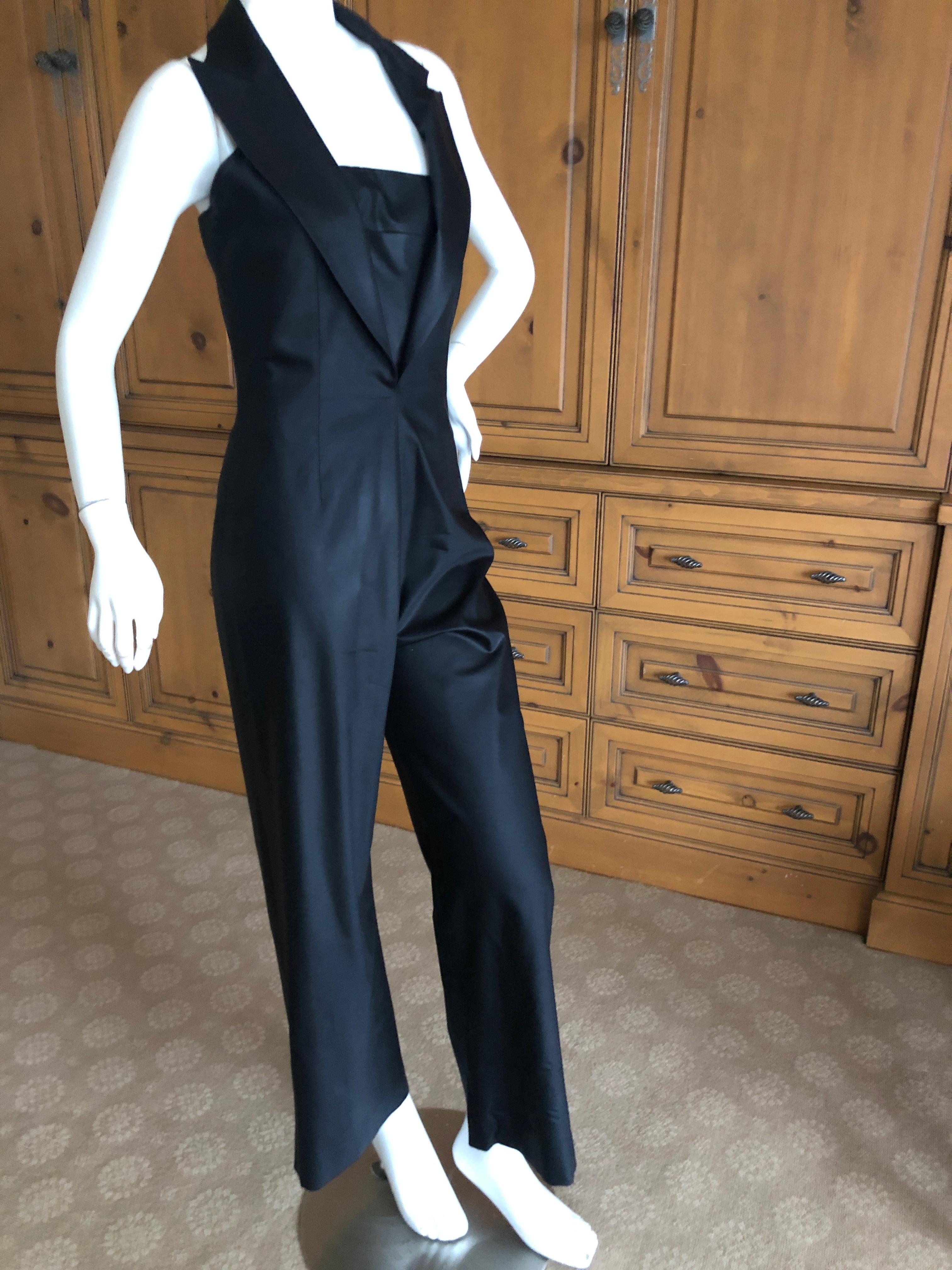 Women's Thierry Mugler Couture Elegant Vintage 1980's Black Peak Lapel Tuxedo Jumpsuit For Sale