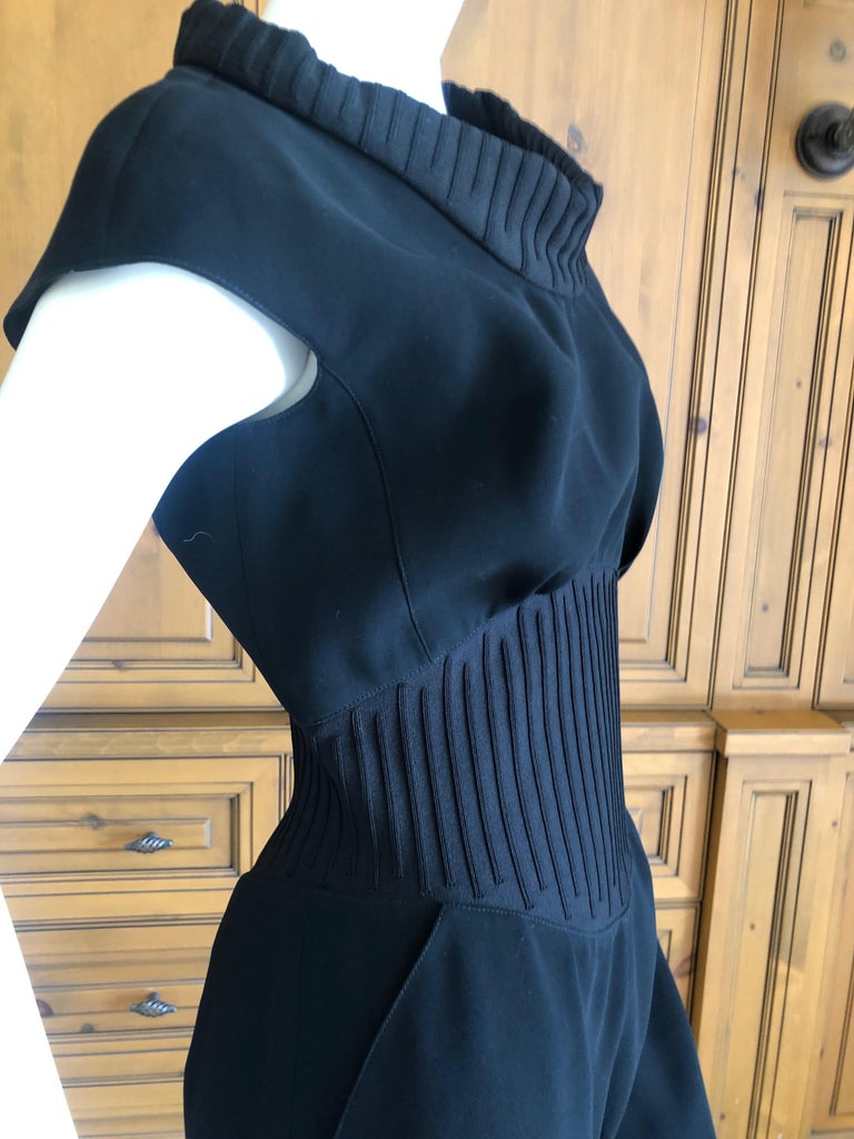 Minimalist Vintage Thierry Mugler Black Wide Legged Jumpsuit w Wrapped Front Detail & Flared Sleeves