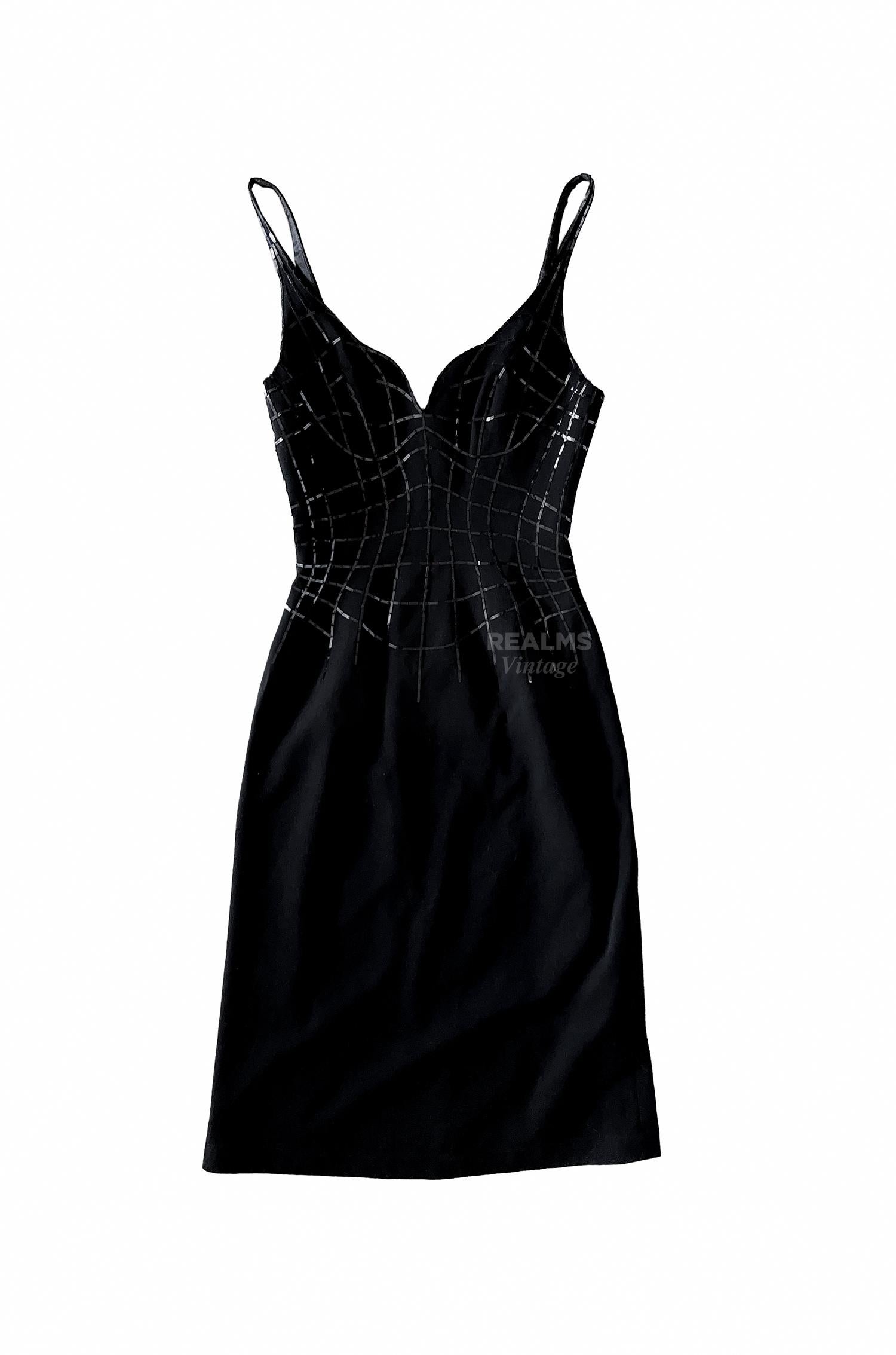 Thierry Mugler Couture Evening Dress Iconic Black Spider Web Anatomique Computer For Sale 4