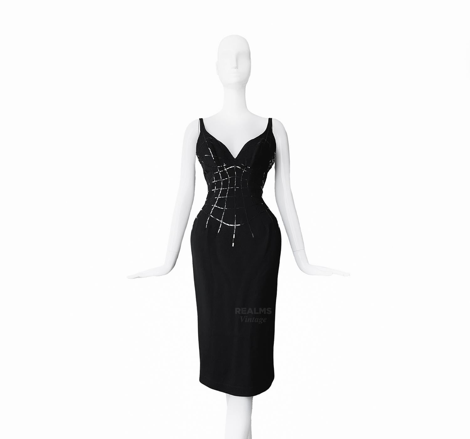 Thierry Mugler Couture Evening Dress Iconic Black Spider Web Anatomique Computer In Excellent Condition For Sale In Berlin, BE