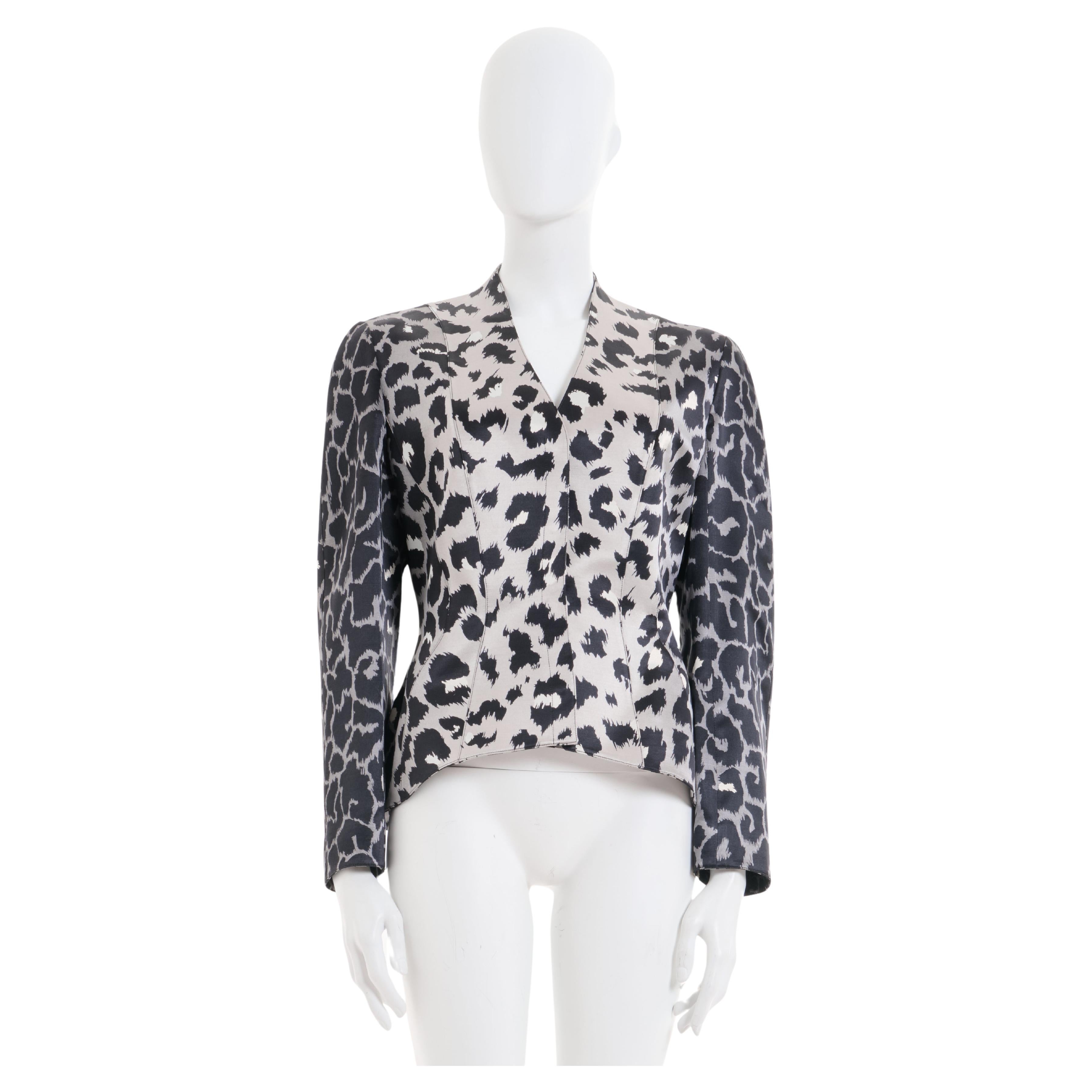 Thierry Mugler Couture F/W 2001 Grey silver cheetah silk jacket For Sale