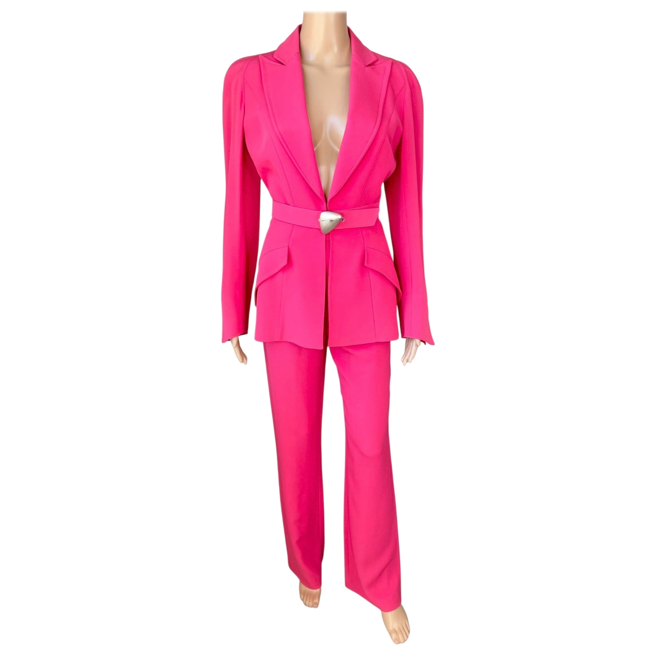 Thierry Mugler Couture F/W 2001 Runway Belted Ensemble Pant Suit 2 Piece Set
