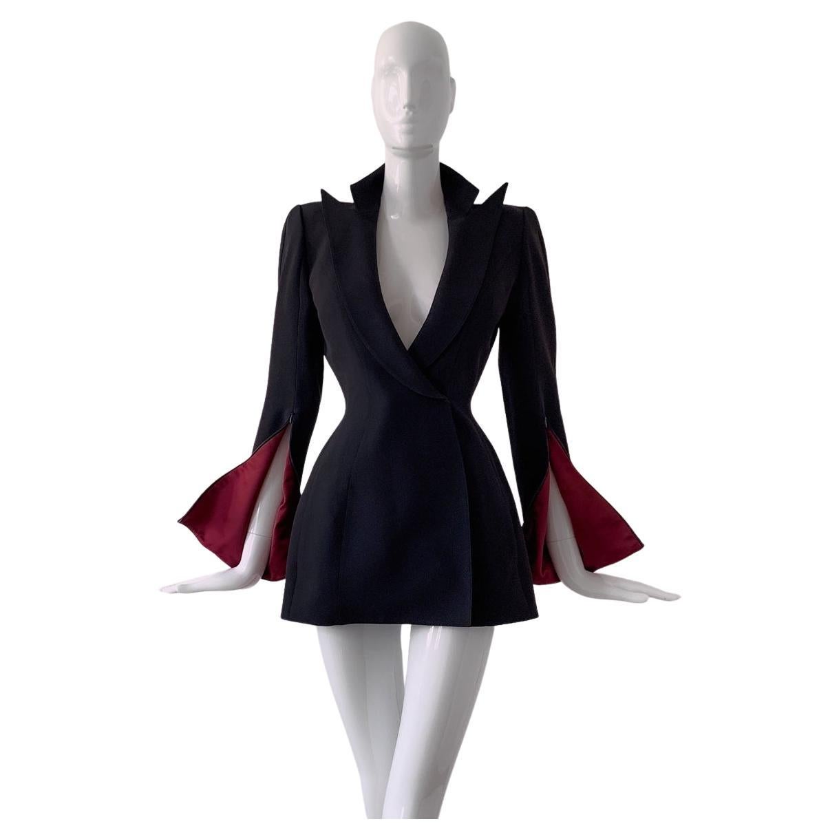 Thierry Mugler Couture Fabulous Silk Blazer Jacket Dramatic Sleeves SS2001 For Sale