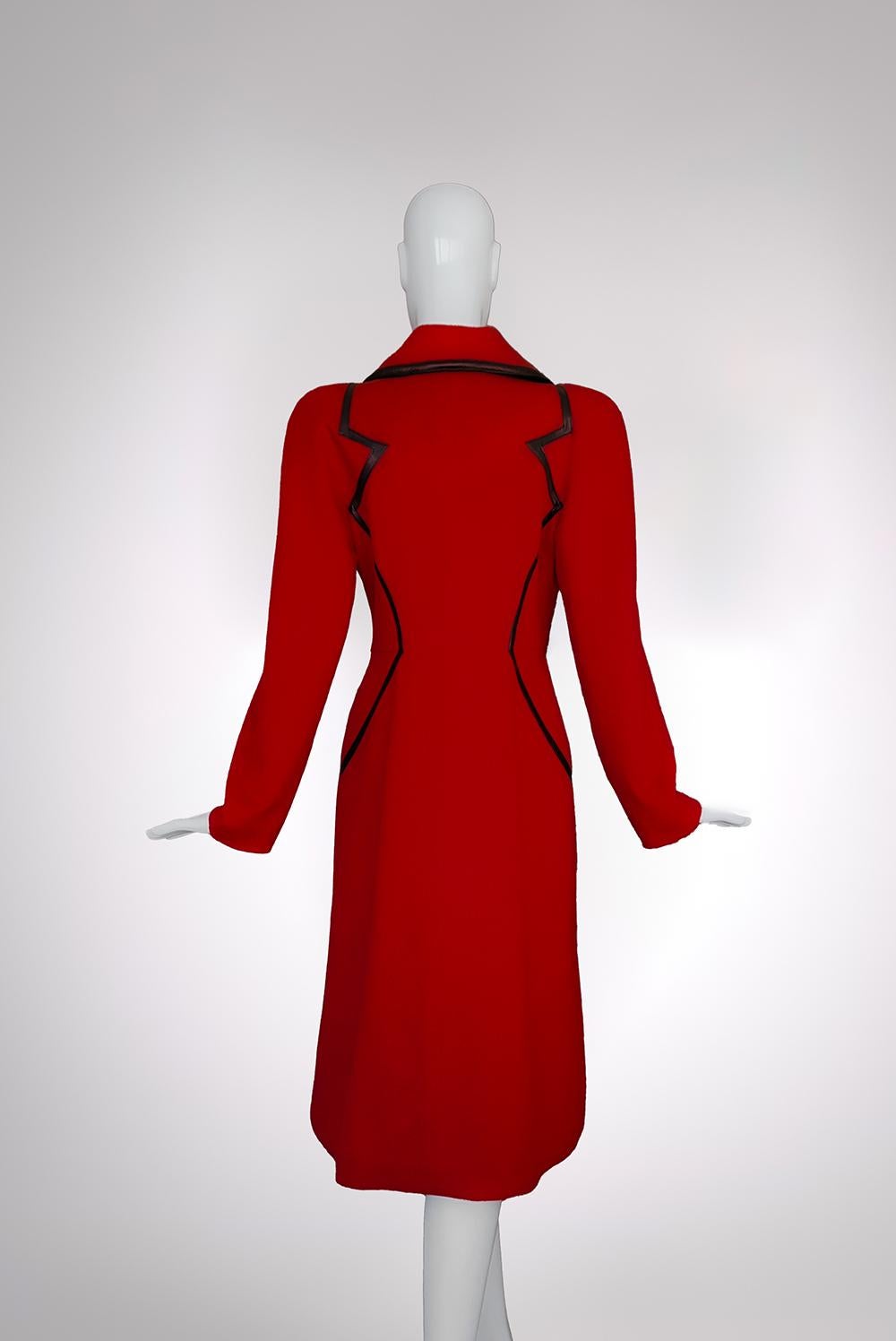 Thierry Mugler Couture FW 2001 Coat Red Black Angora Jacket Leather For Sale 7