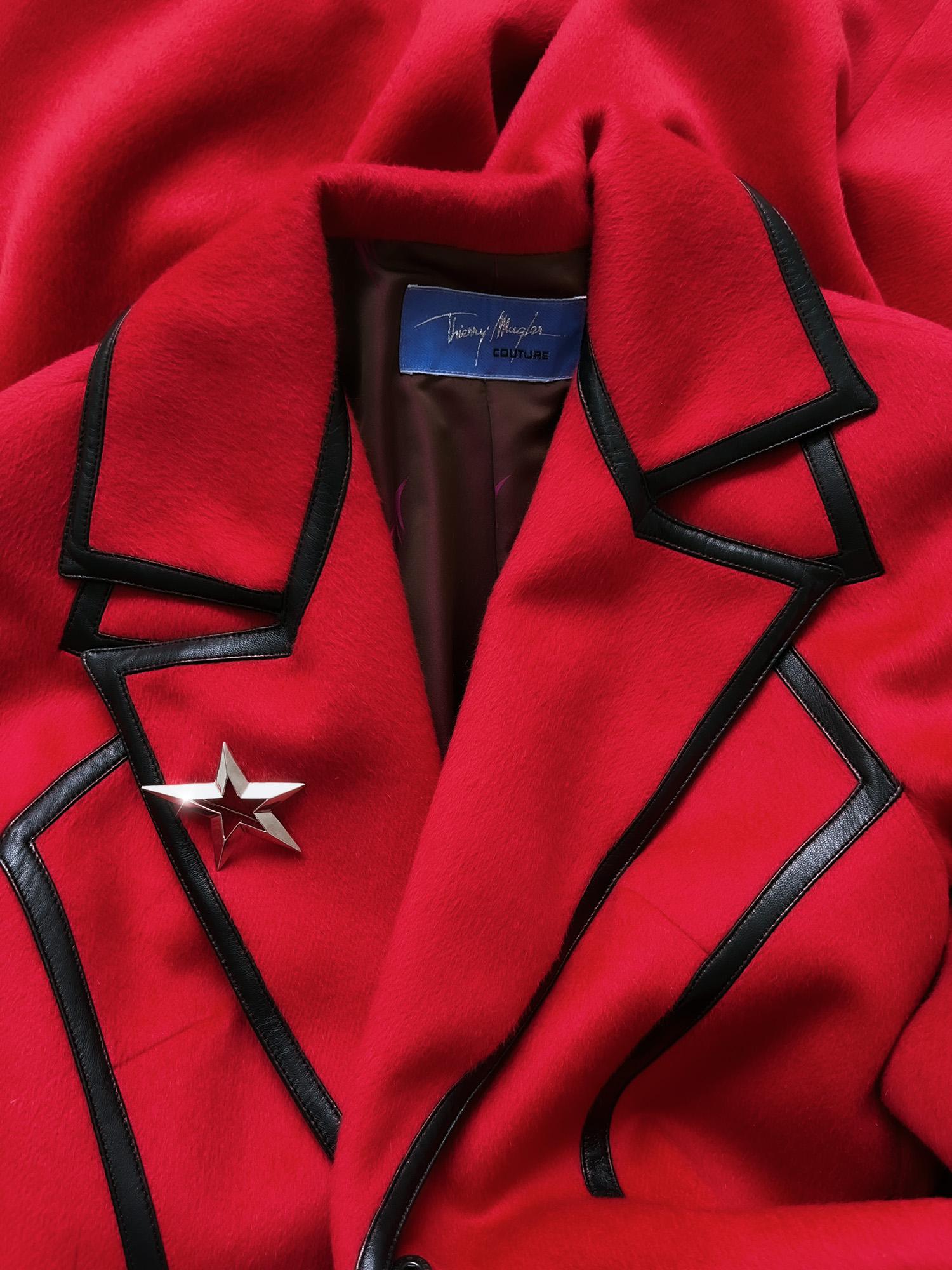Thierry Mugler Couture FW 2001 Coat Red Black Angora Jacket Leather For Sale 8