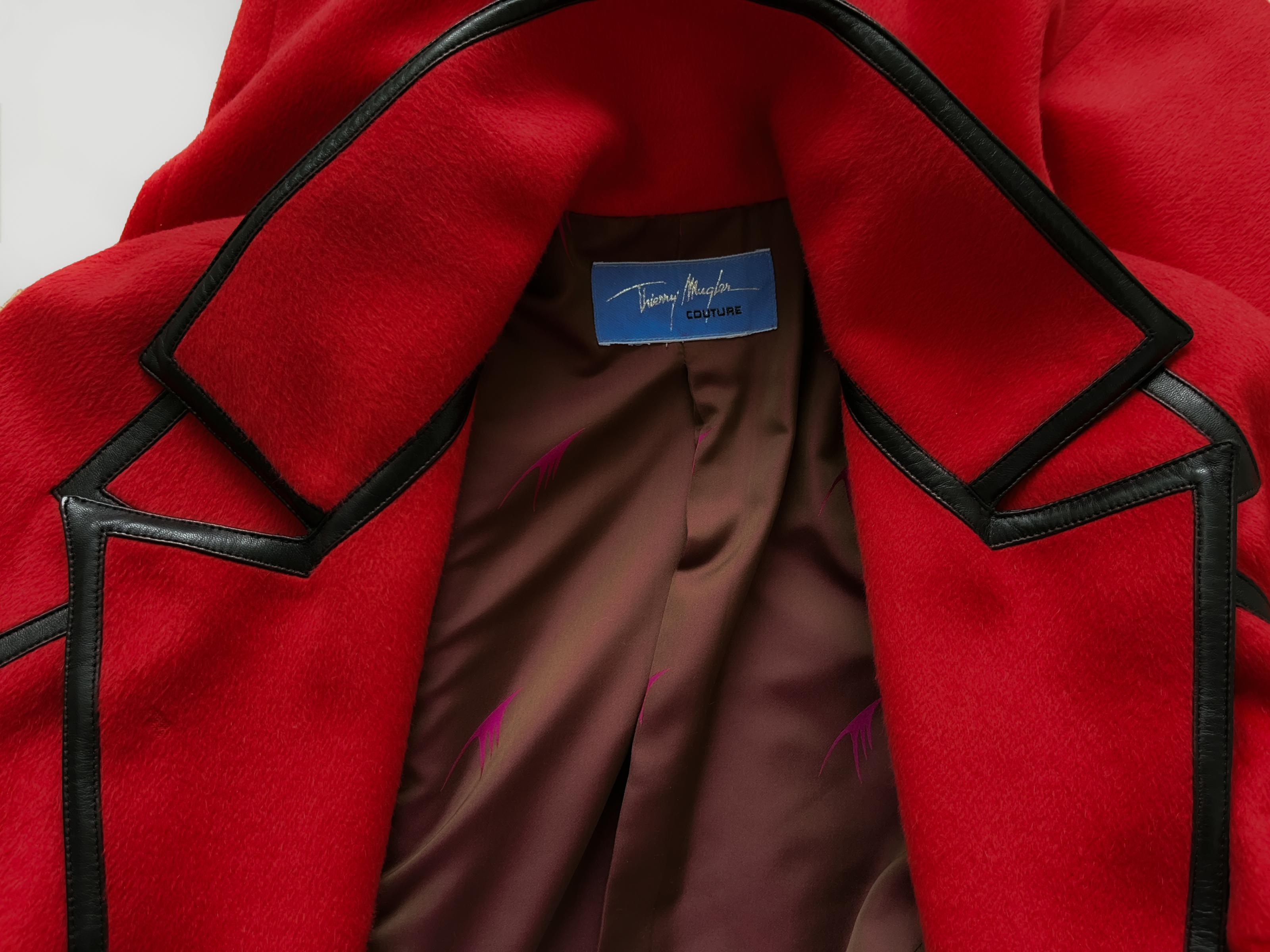 Thierry Mugler Couture FW 2001 Coat Red Black Angora Jacket Leather For Sale 9